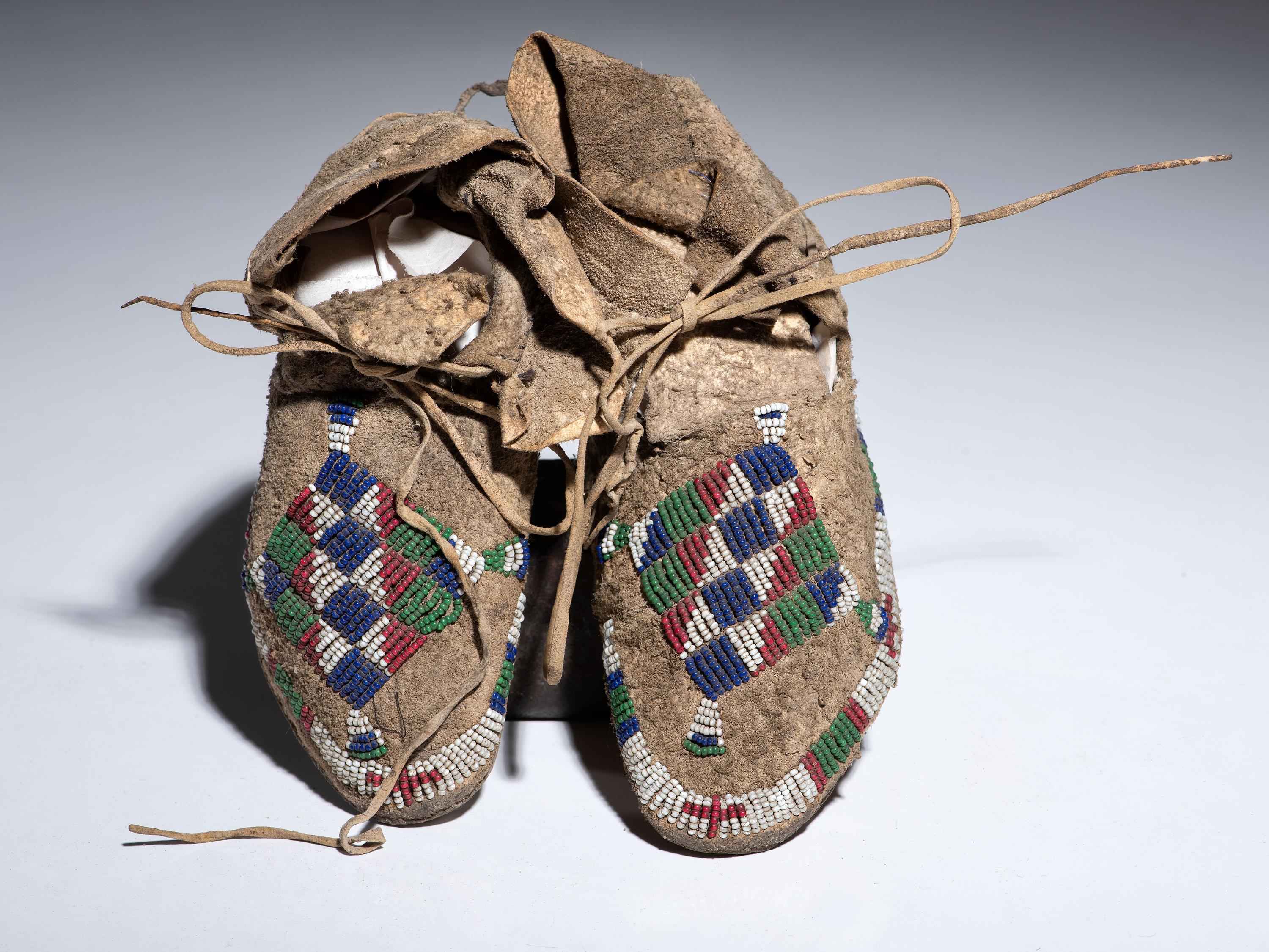 Cheyenne Beaded Buffalo Hide Moccasins