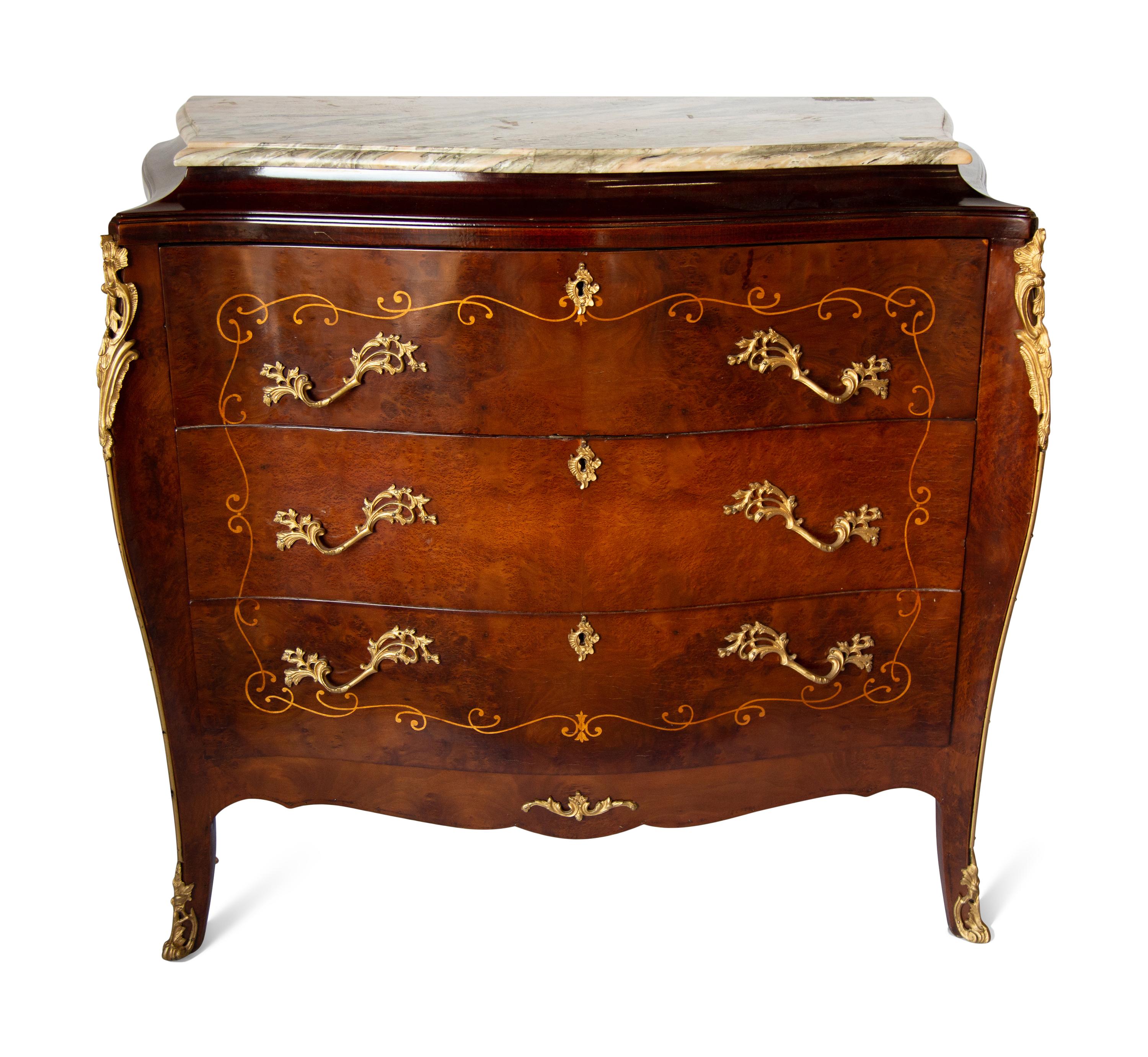 A Louis XV Style Gilt Bronze Mounted Marble-Top Commode — 20TH CENTURY
