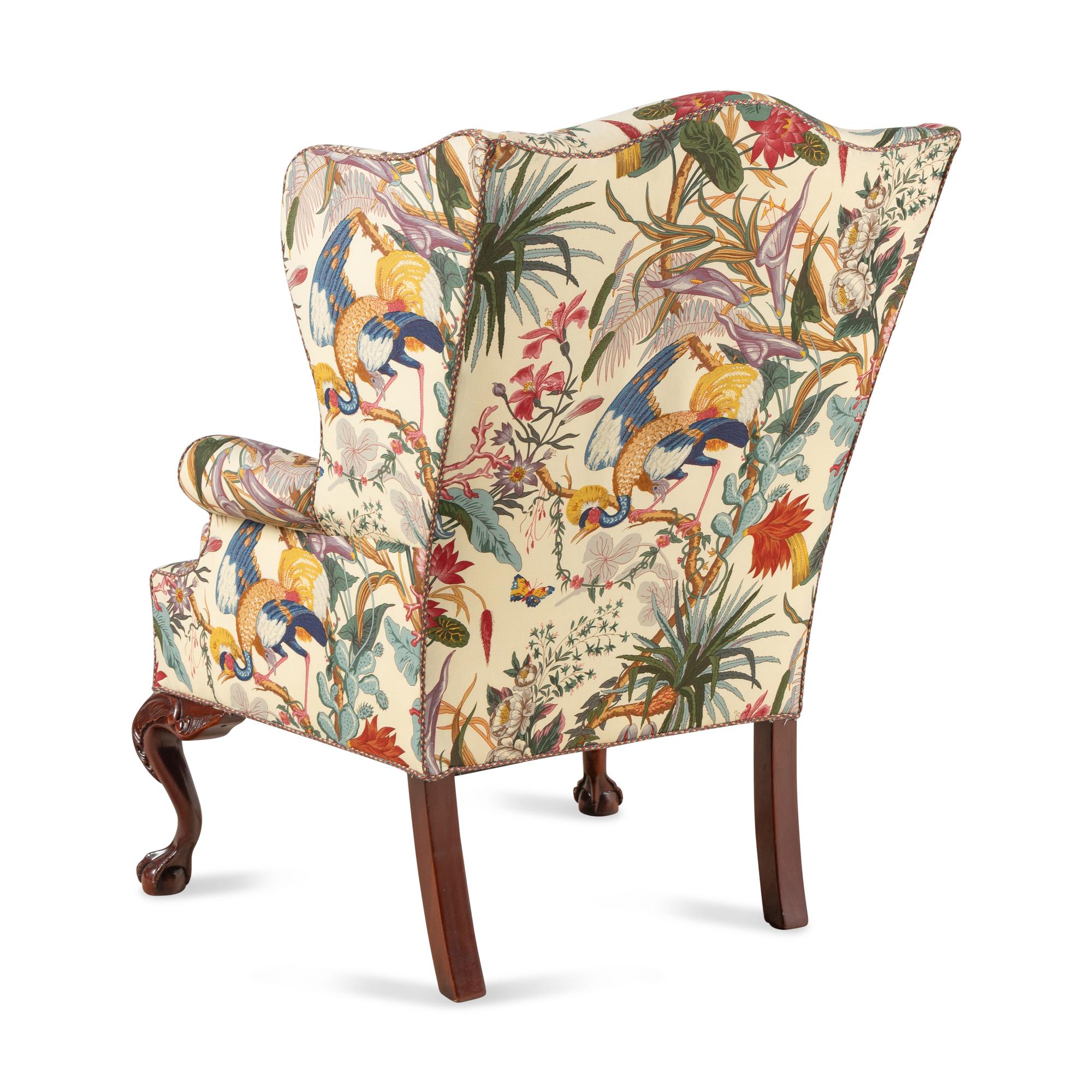 A Chippendale Style Mahogany and Salamandré Upholstered Wingback Armchair