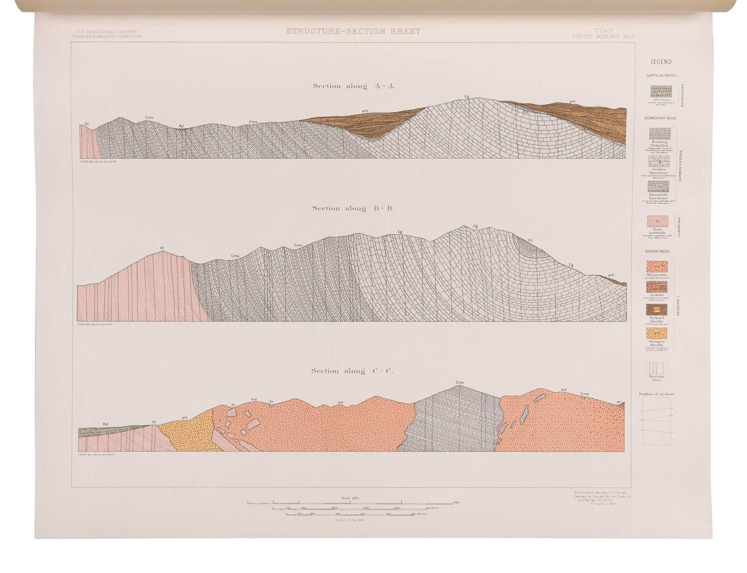 [ATLAS] -- WALCOTT, Charles D., et al. Geologic Atlas of the United States.. . A group of 48 issues (including duplicates), published by the Department of the Interior United States Geological Survey in Washington, D. C.