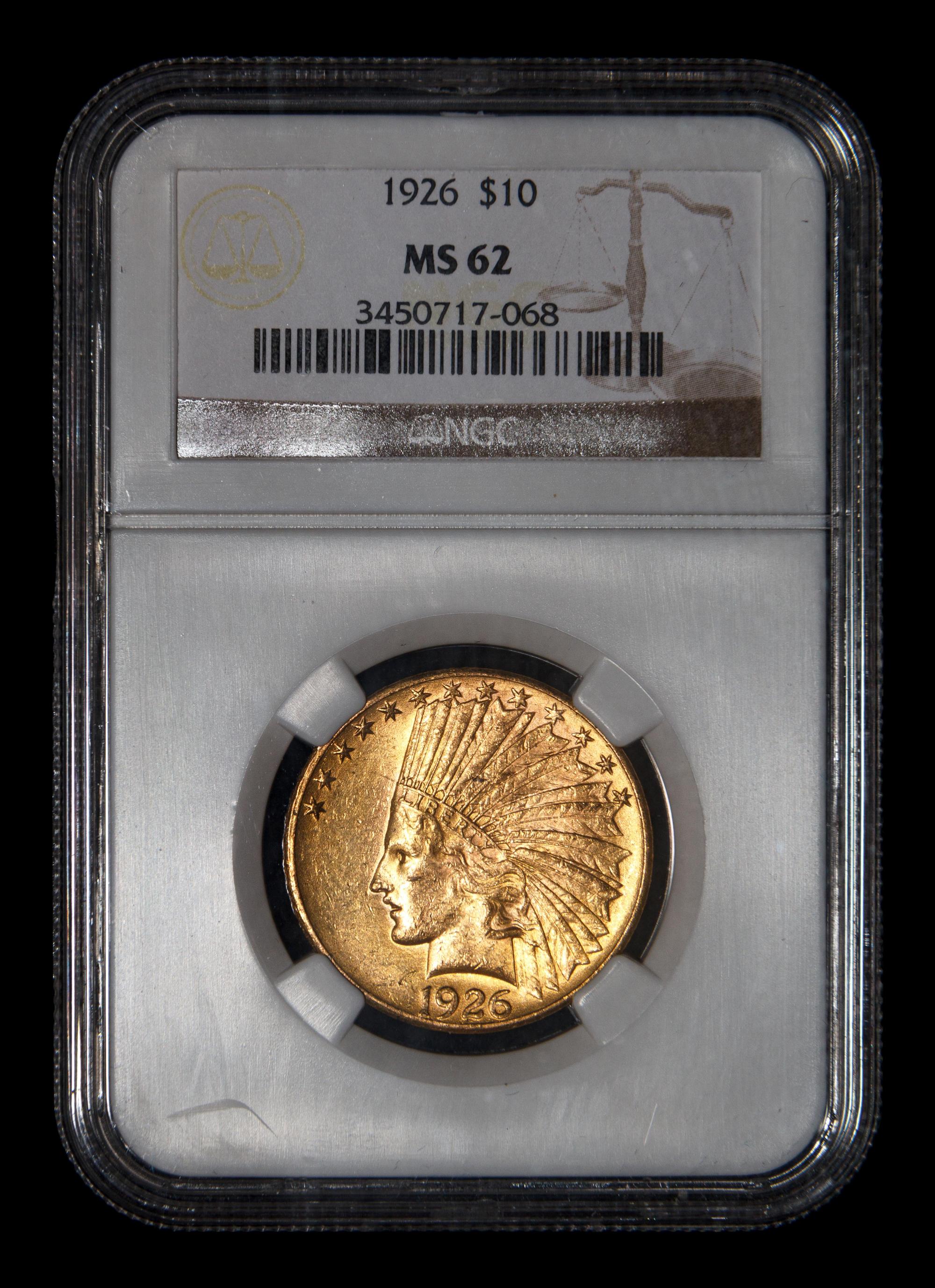 A 1926 Indian Head $10 Gold Coin (NGC MS62)