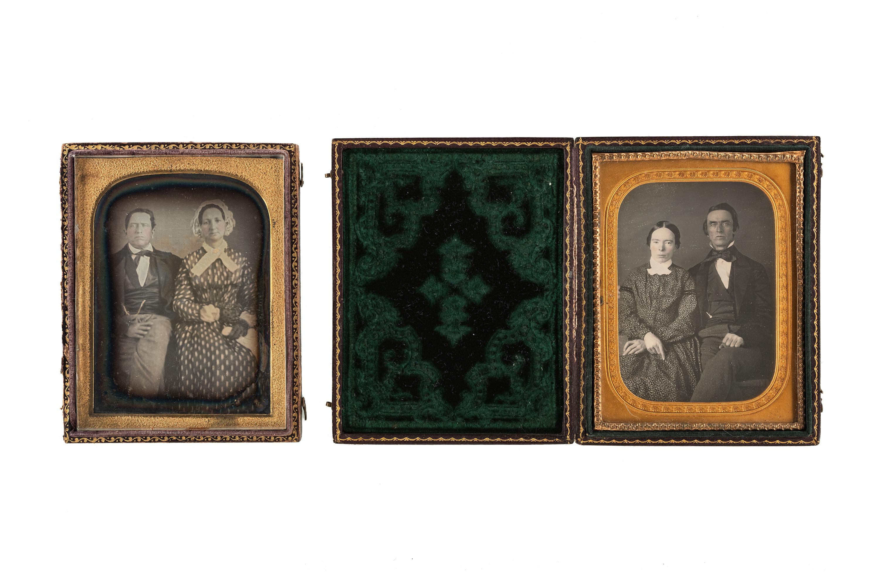 [EARLY PHOTOGRAPHY - PORTRAITURE]. A group of 7 daguerreotype portraits of men and women including several couples.