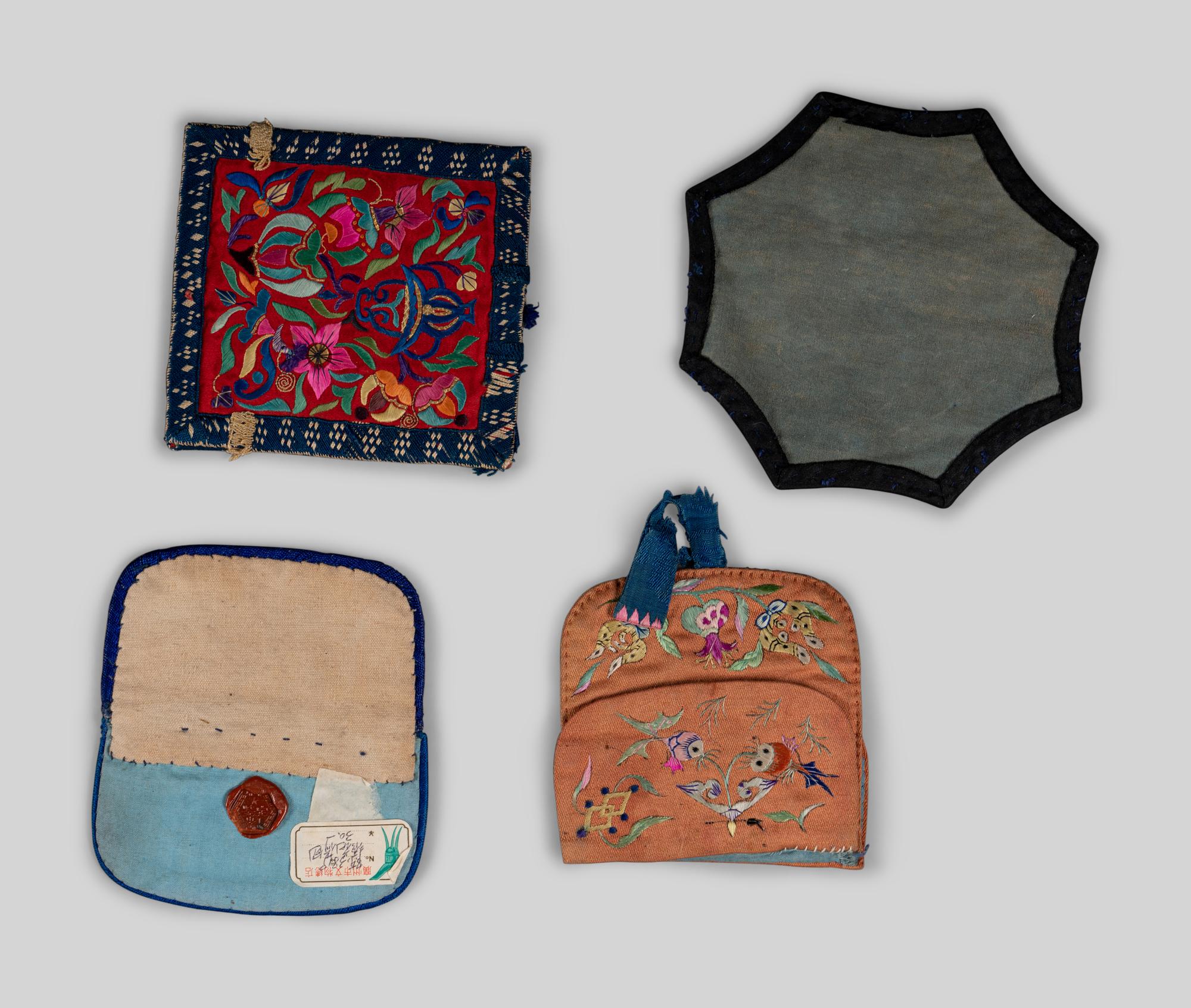 Six Chinese Embroidered Silk Purses