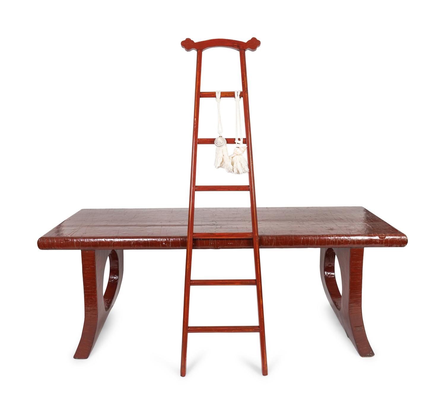 A Chinese Red Lacquer Table and Ladder — 20TH CENTURY