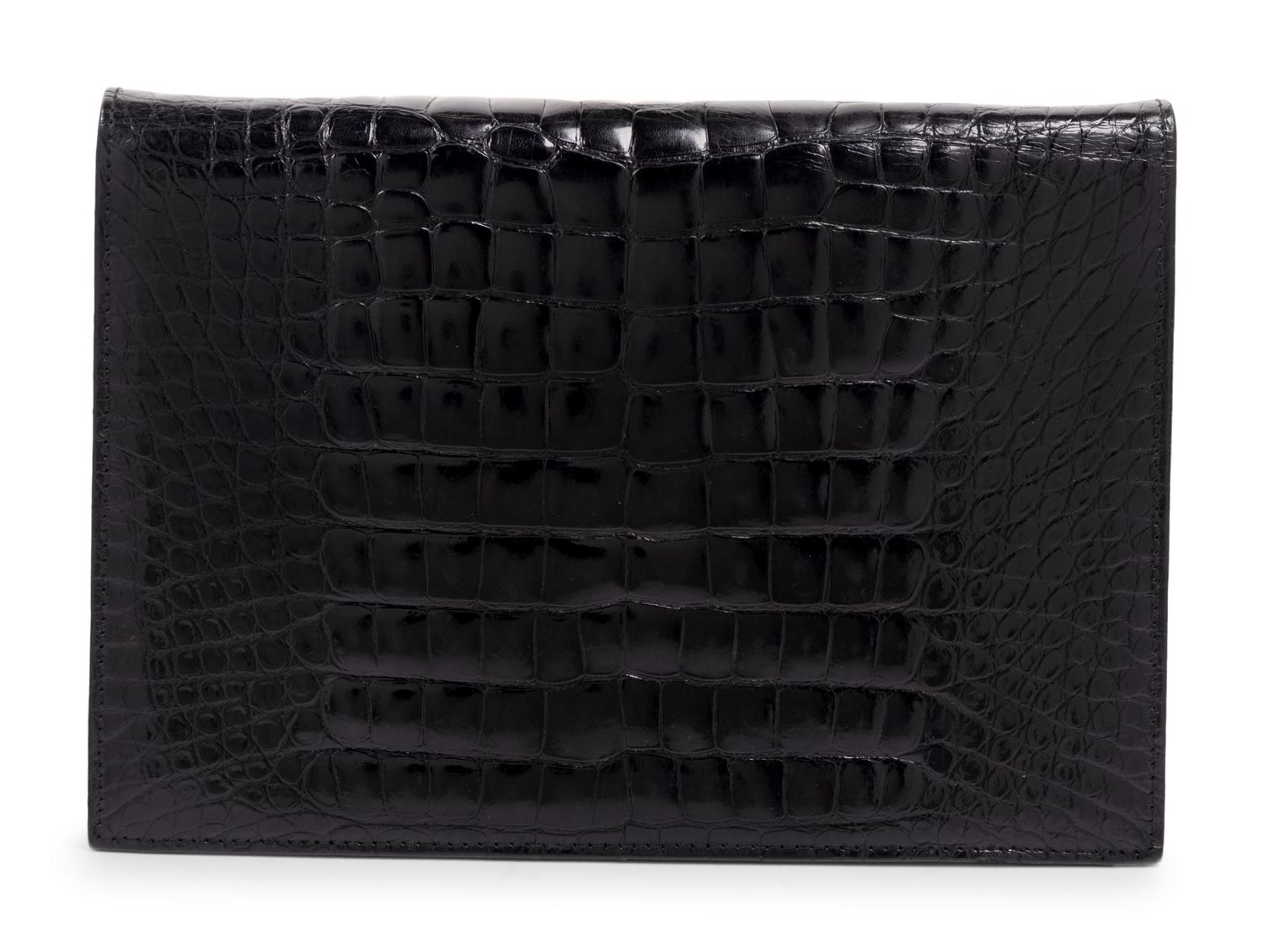 Lana Marks Black Alligator Envelope Hand Bag