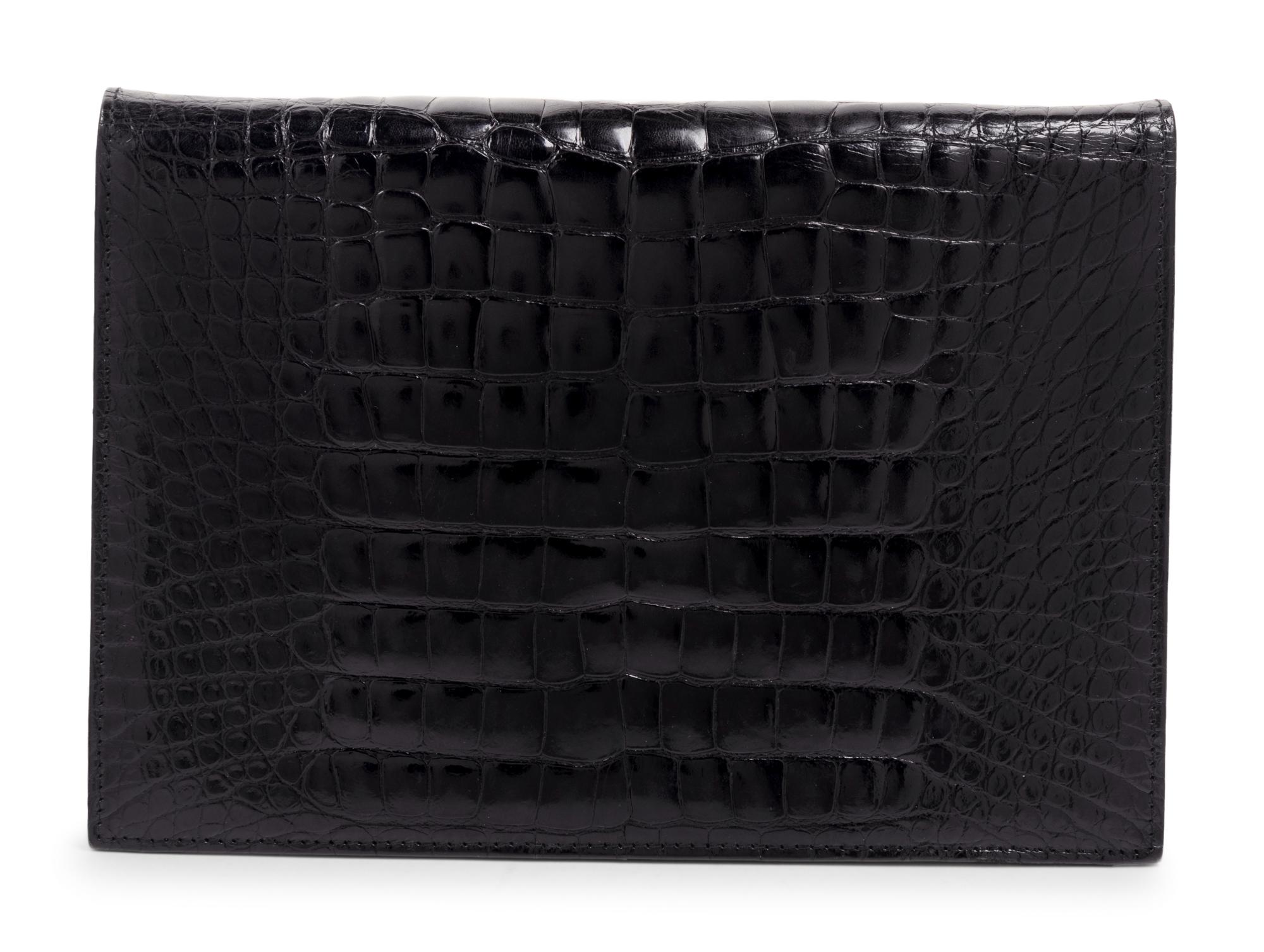 Lana Marks Black Alligator Envelope Hand Bag