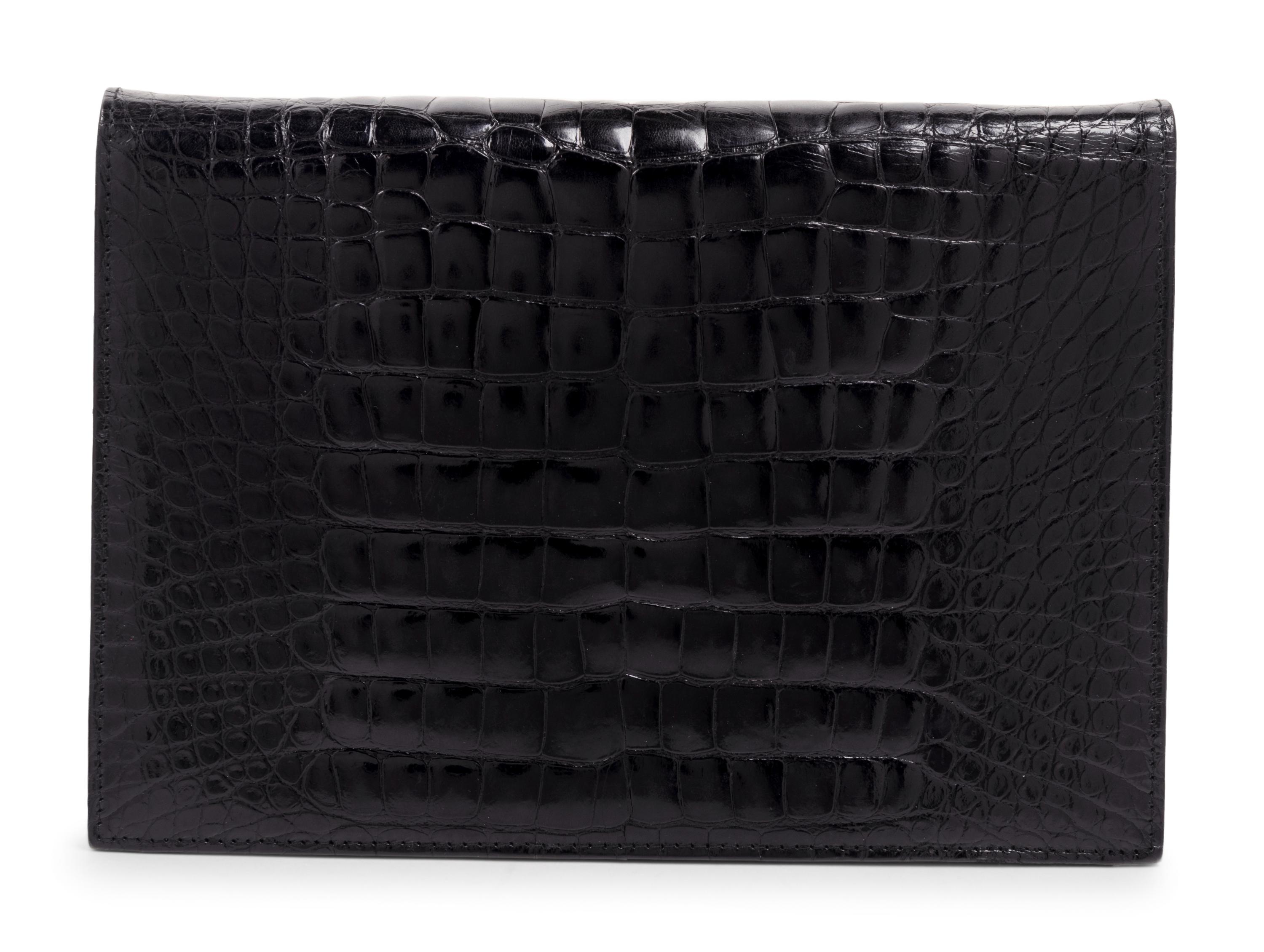 Lana Marks Black Alligator Envelope Hand Bag