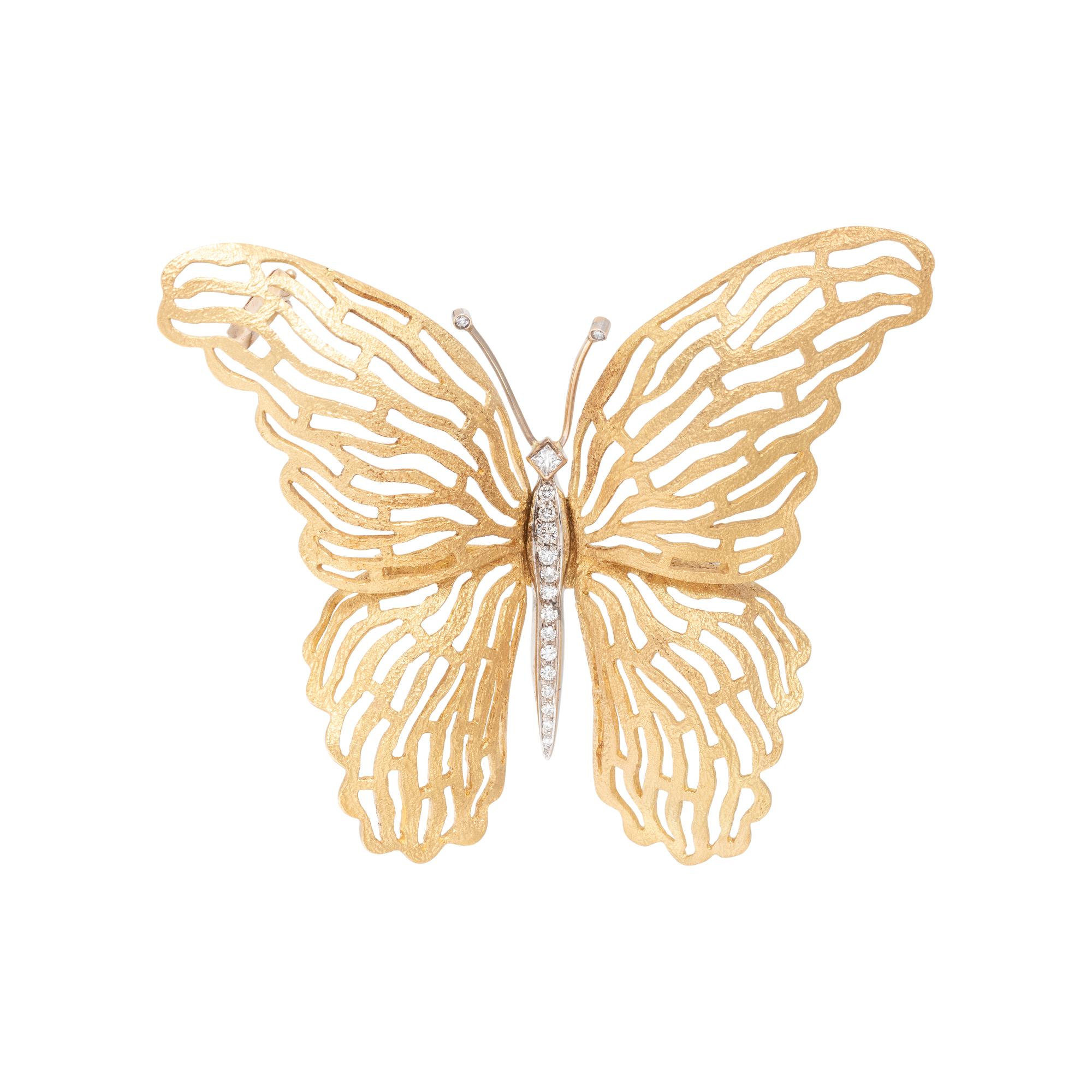 BICOLOR GOLD AND DIAMOND BUTTERFLY BROOCH