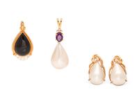 A Group of Cultured Pearl and Yellow Gold Jewelry,