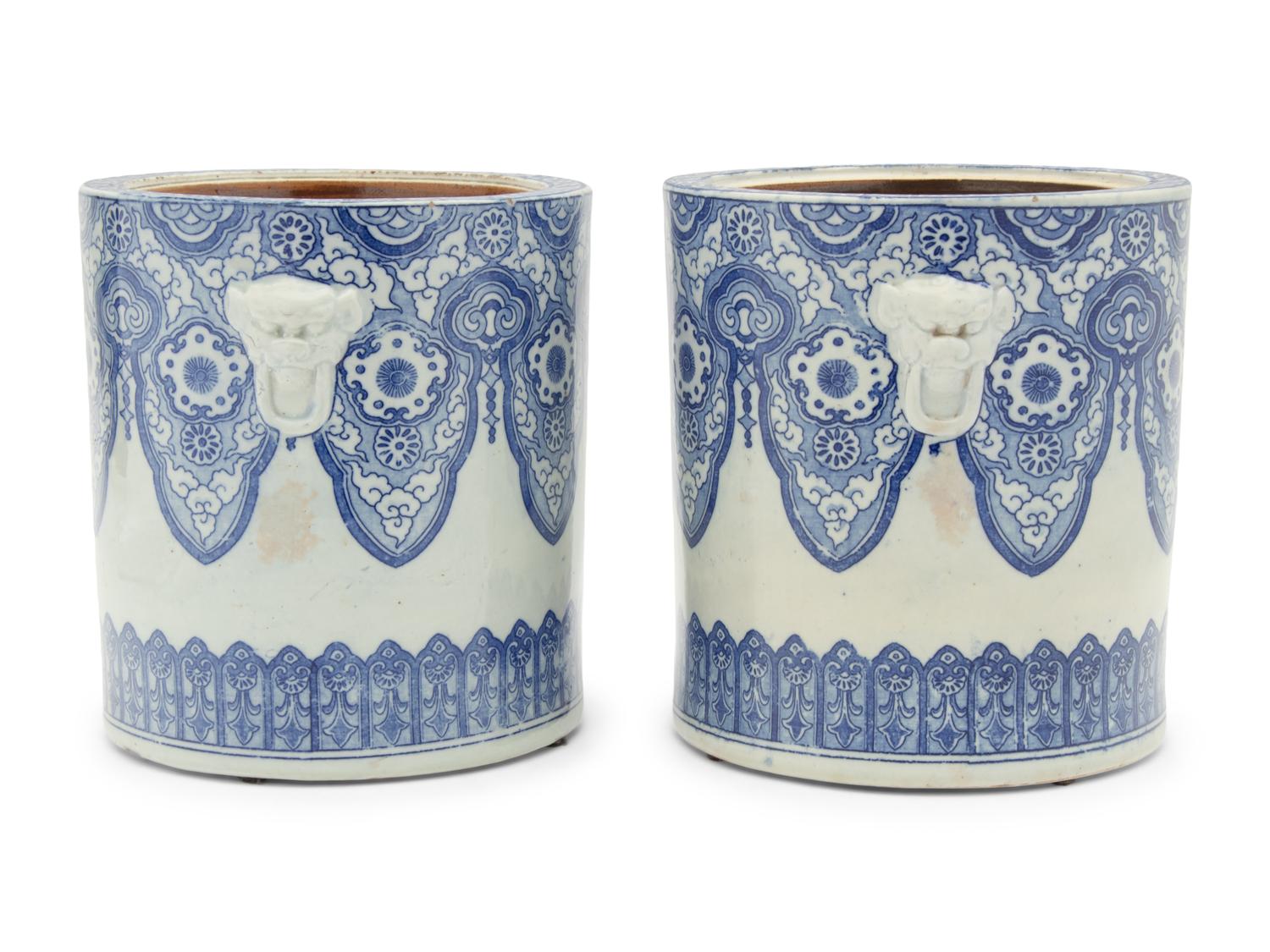 A Pair of Japanese Blue and White Porcelain Cache Pots