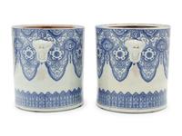 A Pair of Japanese Blue and White Porcelain Cache Pots