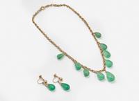 A Matching Set of 14K Yellow Gold and Emerald Jewelry