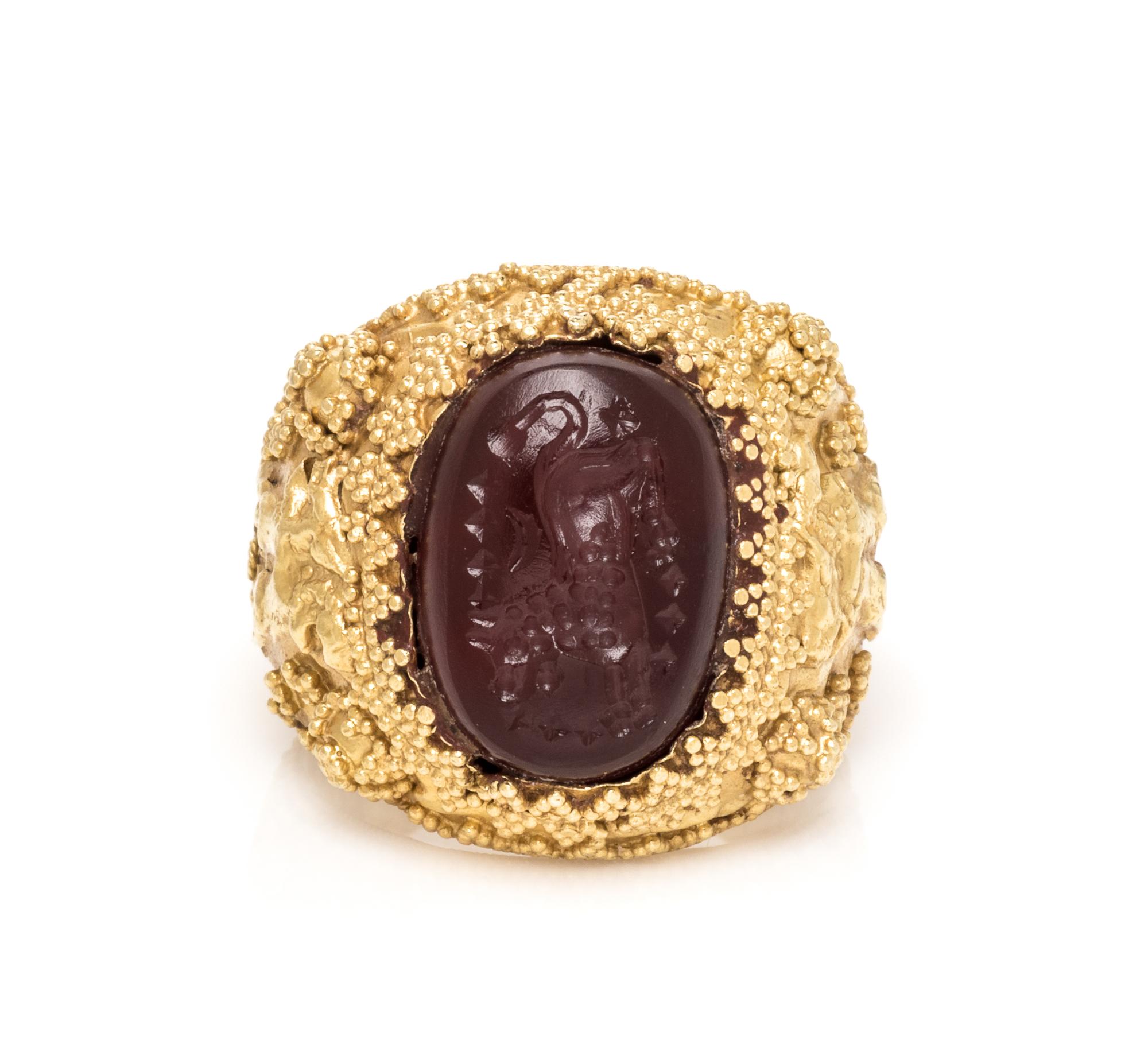 A Yellow Gold and Hardstone Intaglio Ring,