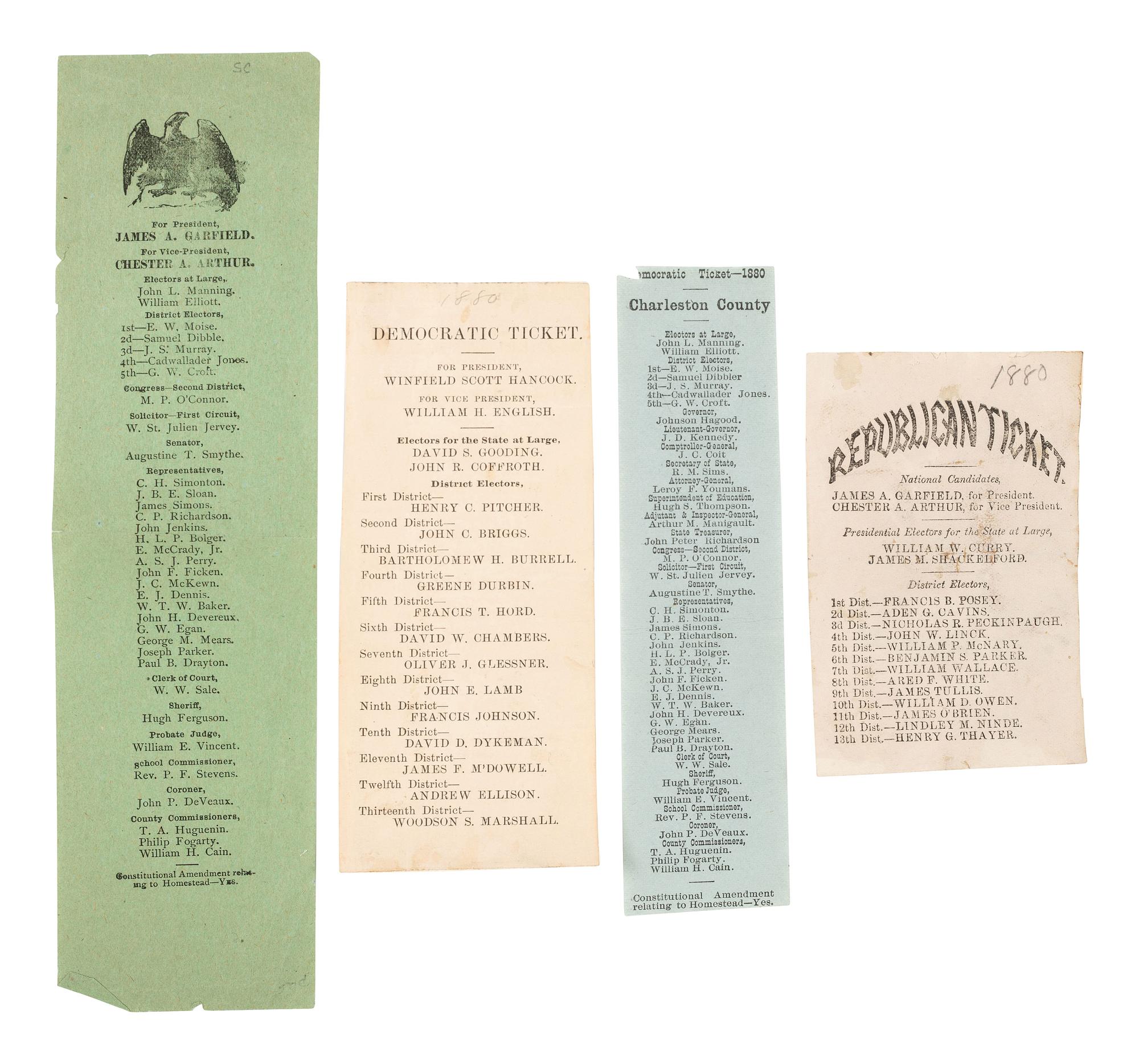 [1880 ELECTION]. A group of ballots and political ephemera, comprising: