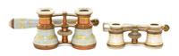 Two Pairs of French Guilloche Enameled Opera Glasses, Width of first 4 1/8 inches.