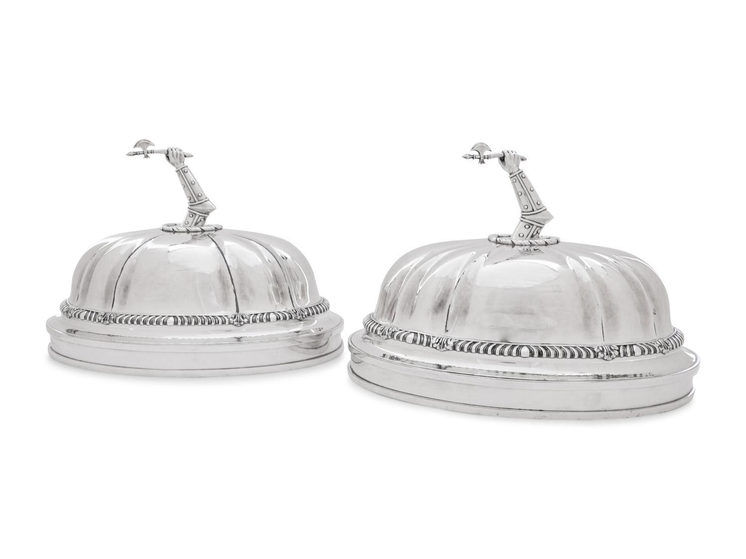 A Pair of Paul Storr Silver Mounted George IV Sheffield Plate Dome Covers