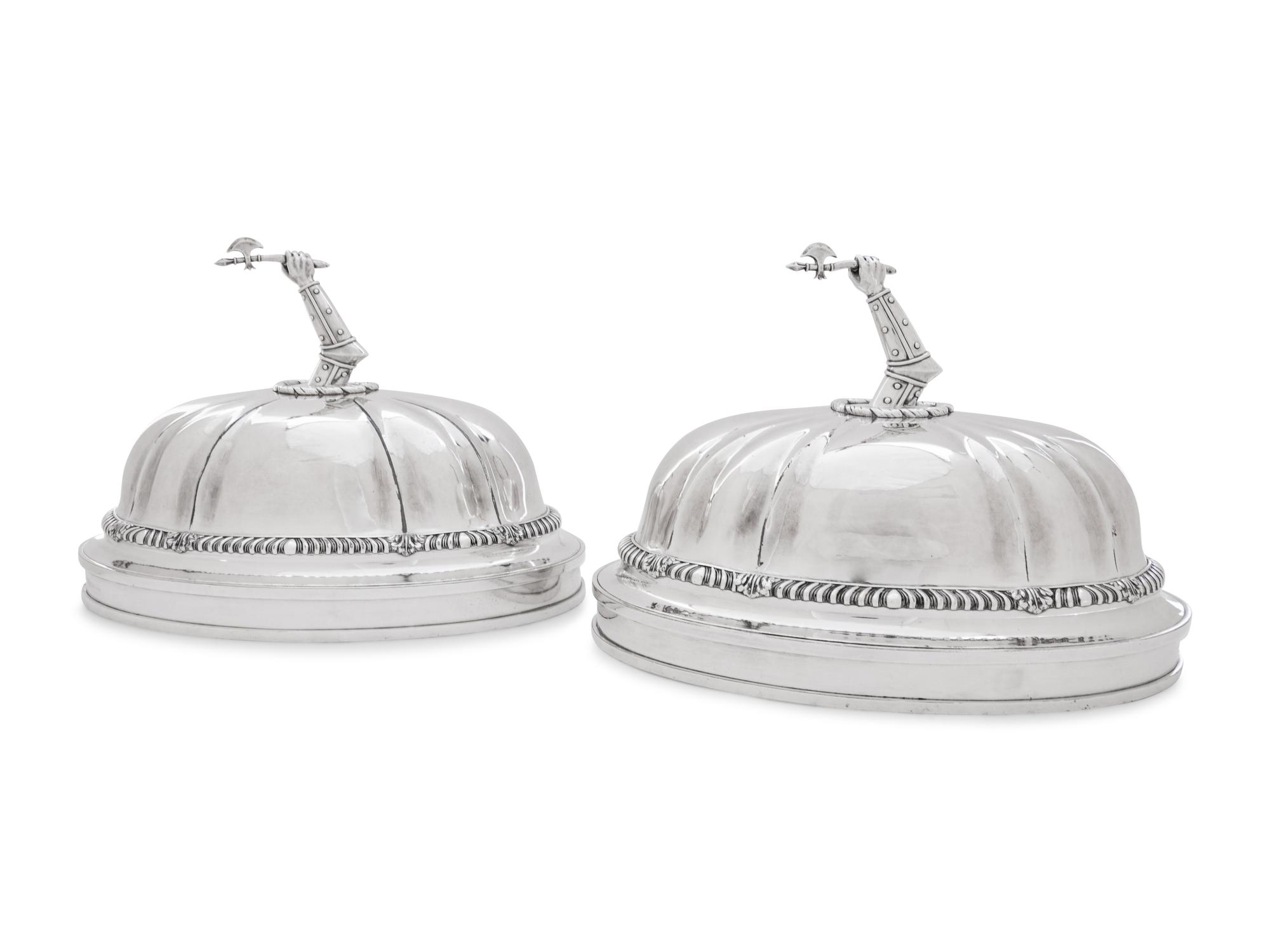 A Pair of Paul Storr Silver Mounted George IV Sheffield Plate Dome Covers