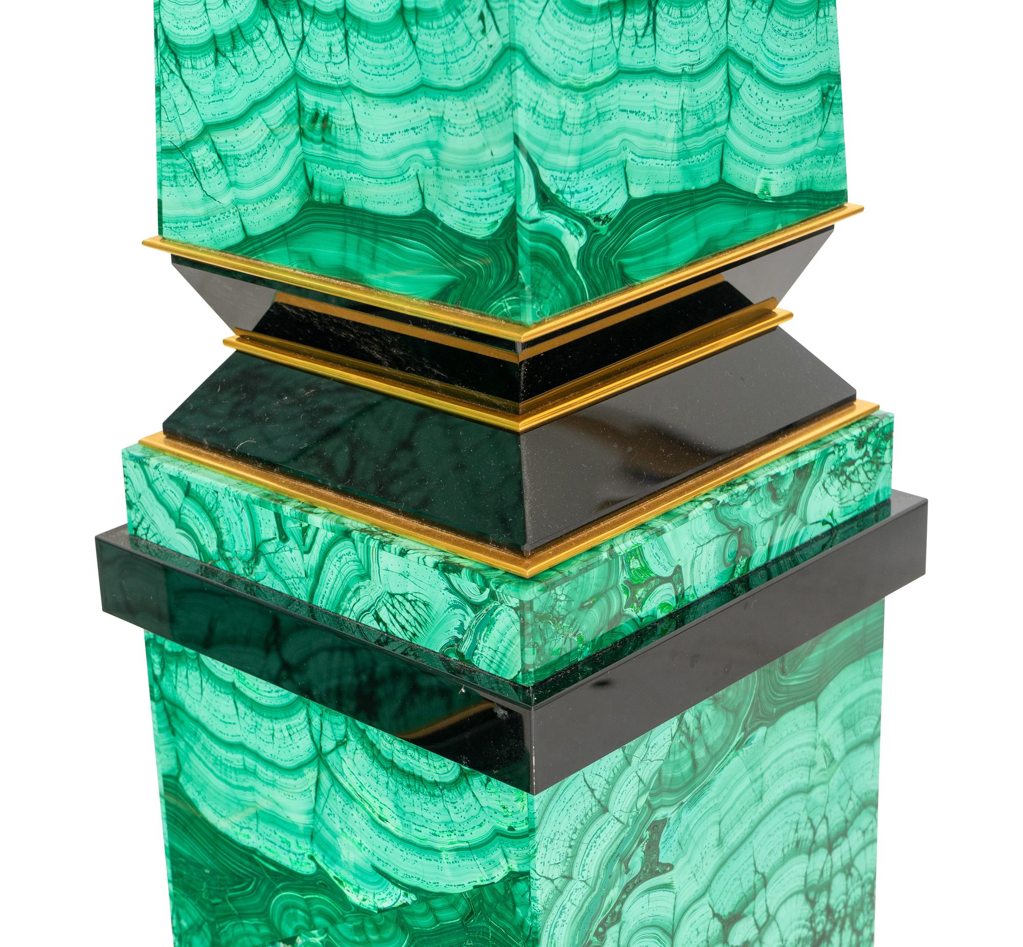A Pair of Monumental Malachite Obelisks