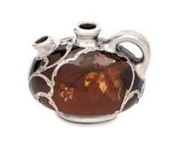 A Weller Louwelsa Silver Overlay Diminutive Pitcher Width 3 1/2 inches.
