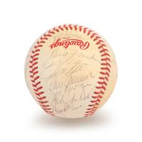 A 1986 Boston Red Sox American League Champions Team Signed Autograph Baseball with 32 Signatures (Beckett Authentication Services Letter BAS Certified),