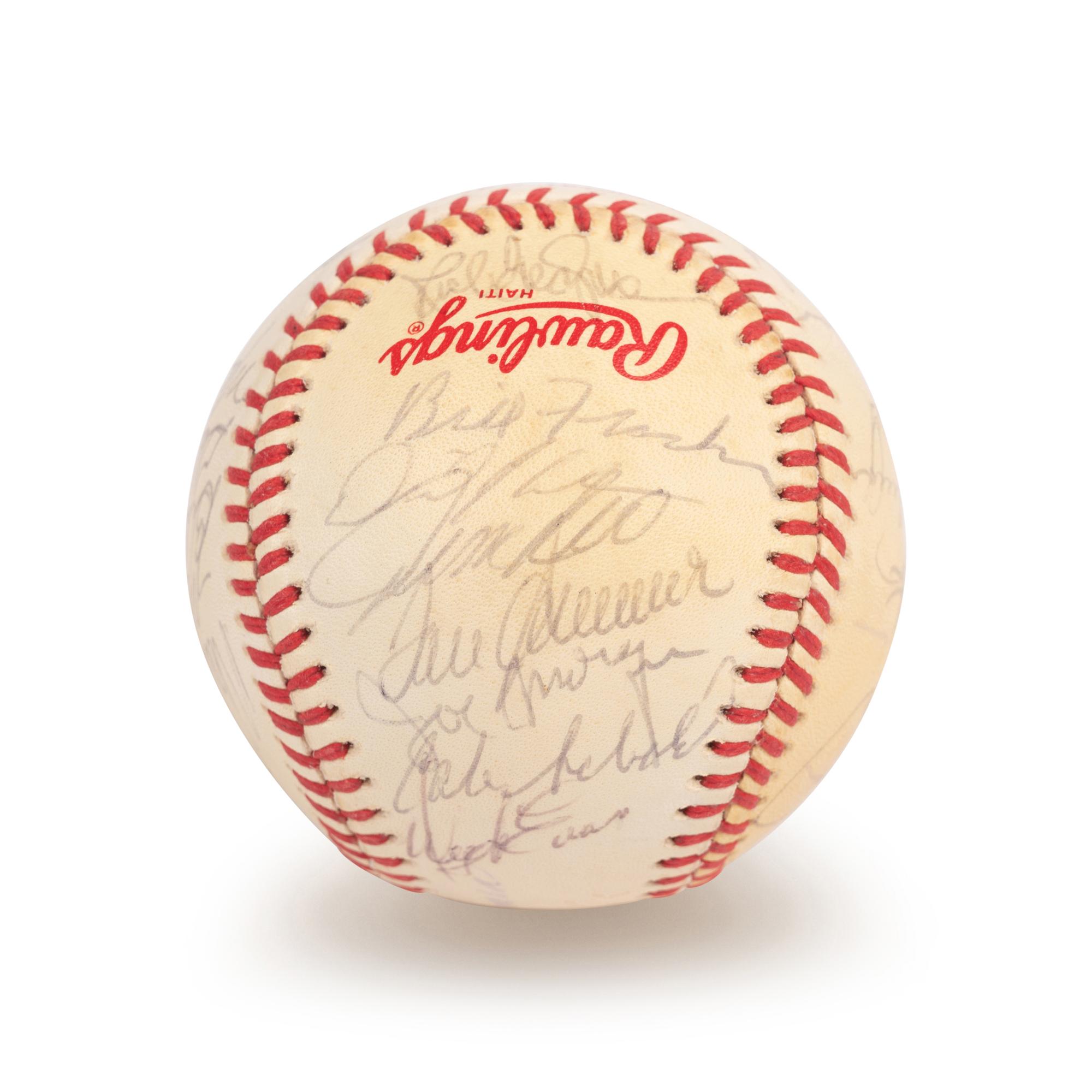 A 1986 Boston Red Sox American League Champions Team Signed Autograph Baseball with 32 Signatures (Beckett Authentication Services Letter BAS Certified),