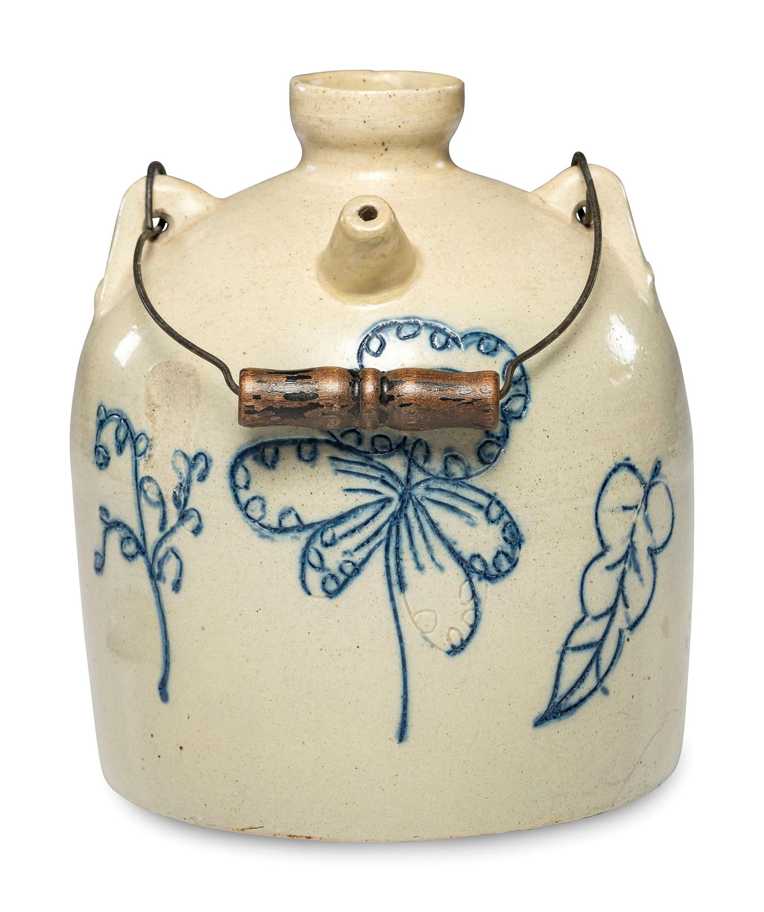A Cobalt Decorated 'Bird' Stoneware Harvest or Field Jug Attributed to Wingerter Pottery