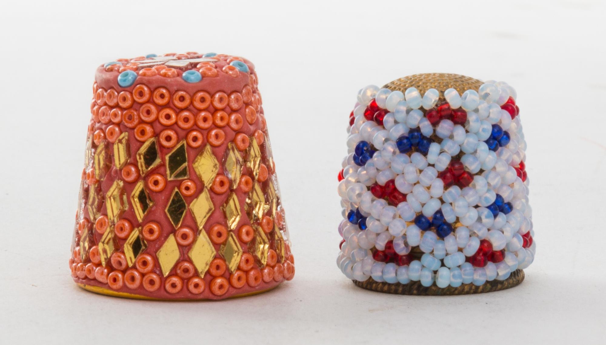 Two Mixed Metal Thimbles Height of taller 1 inch.
