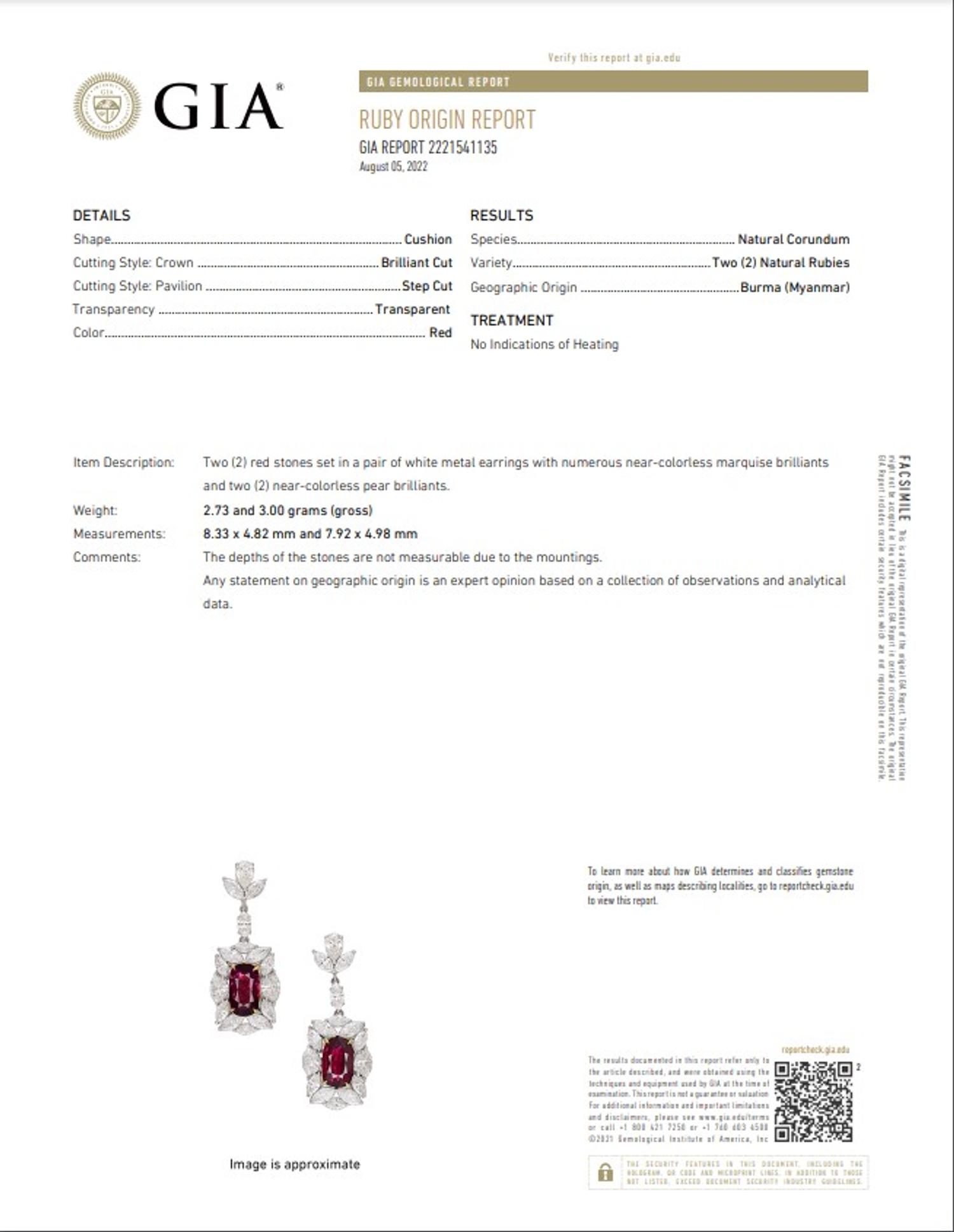 UNHEATED BURMESE RUBY AND DIAMOND EARRINGS