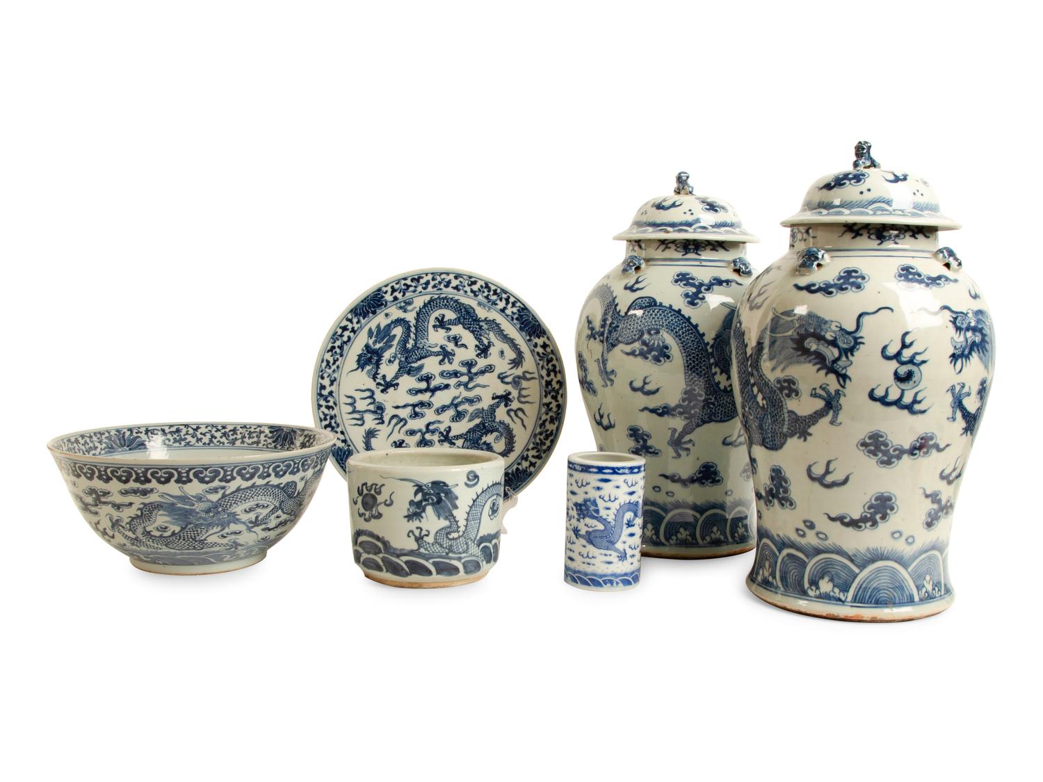 A Group of Six Chinese Blue and White Porcelain Articles — 19TH/20TH CENTURY