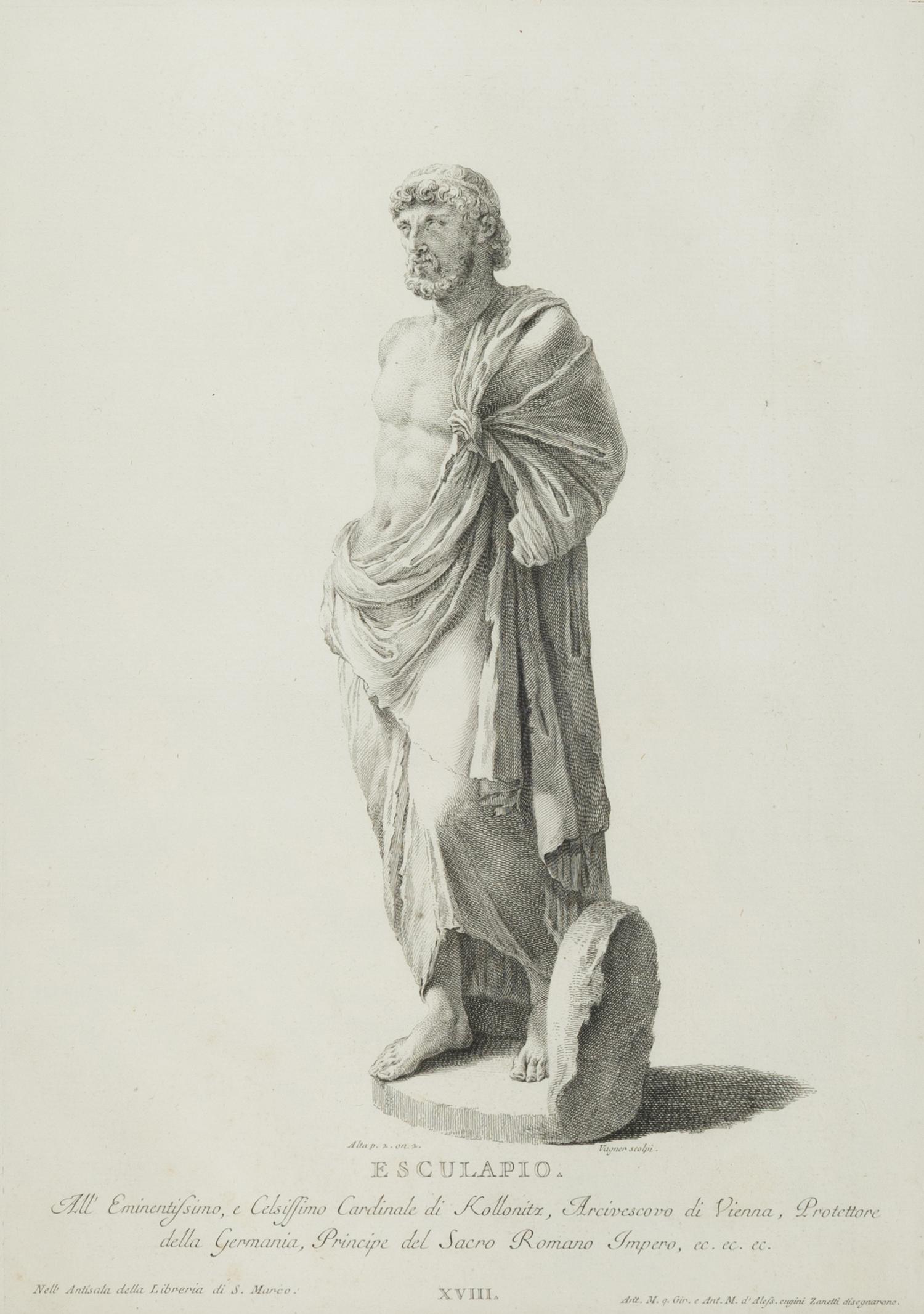 A Set of Four Prints of Antique Statues published by Antonio Maria Zanetti (1706-1778)]. From Delle Antiche Statue Greche e Romane che nell'Antisala della Libreria di San Marco, Venice,1740-1743 sight: 16 x 11 1/4 inches. framed: 25 3/4 x 21 inches.