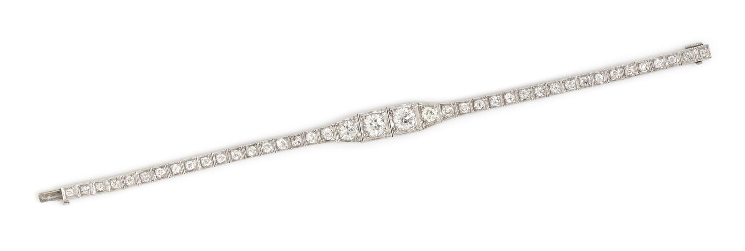 An Art Deco Platinum and Diamond Bracelet, 11.20 dwts.