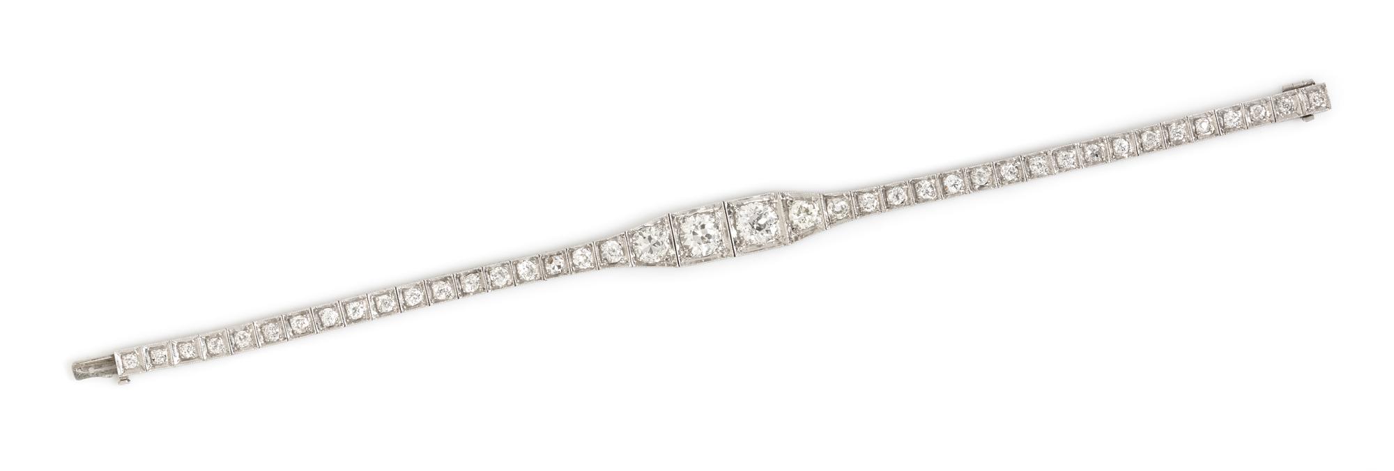 An Art Deco Platinum and Diamond Bracelet, 11.20 dwts.