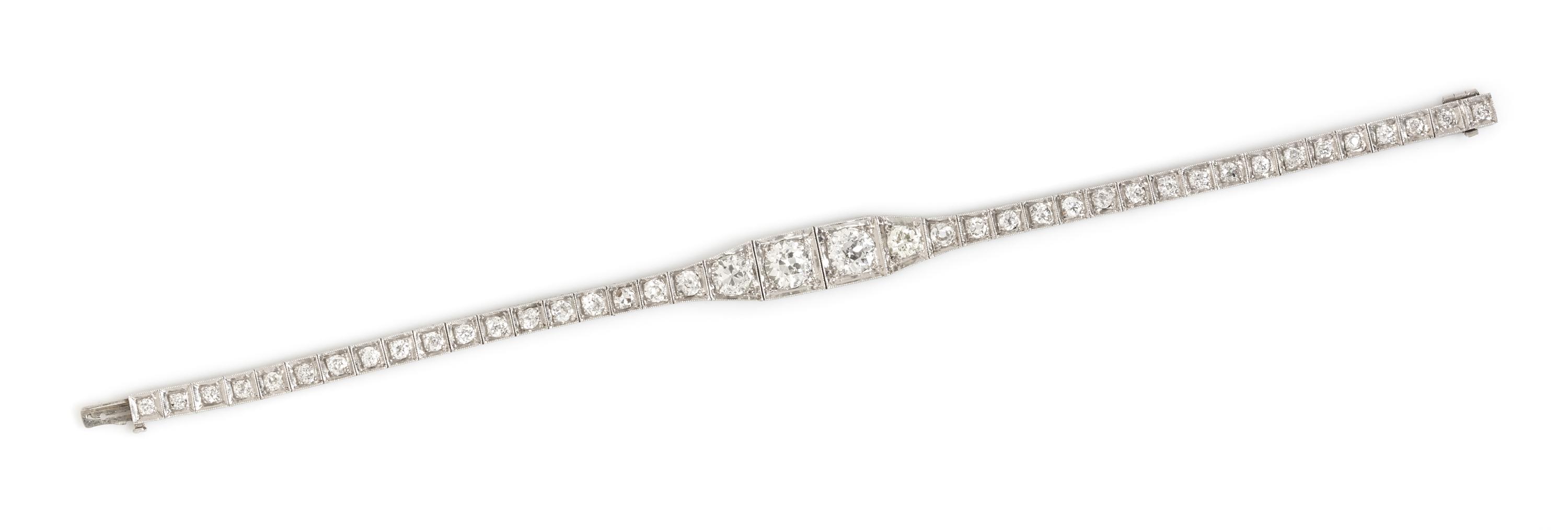 An Art Deco Platinum and Diamond Bracelet, 11.20 dwts.