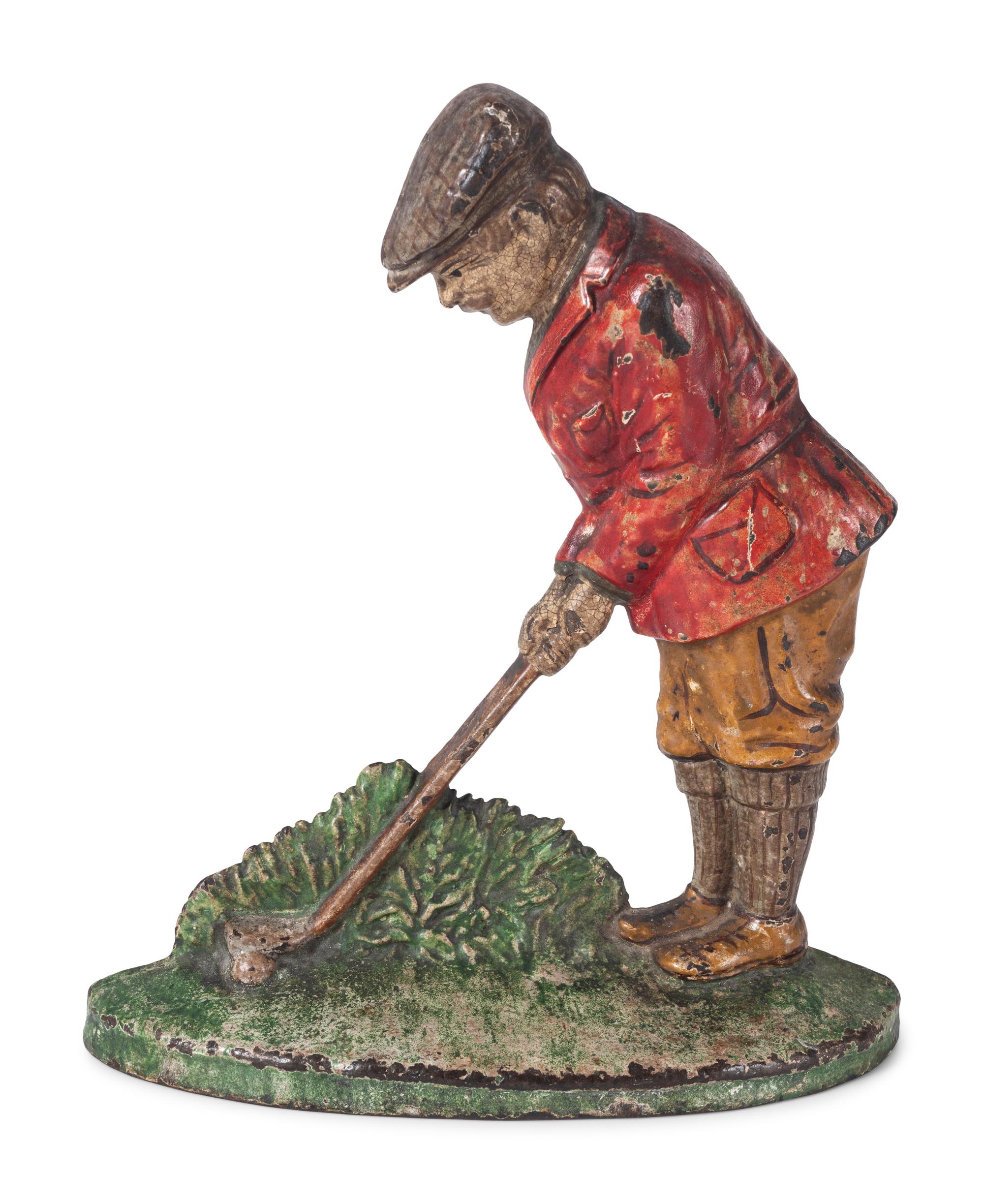 Two Painted Cast Iron 'Golfer' Door Stops