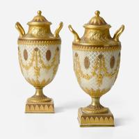 A Pair of Wedgwood Gilded and Bronzed Victoria Ware Vases with Covers UK, 1880s
