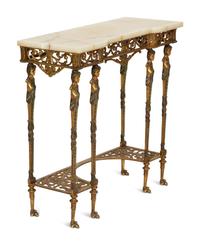 A Continental Gilt Metal Onyx Top Small Console Table