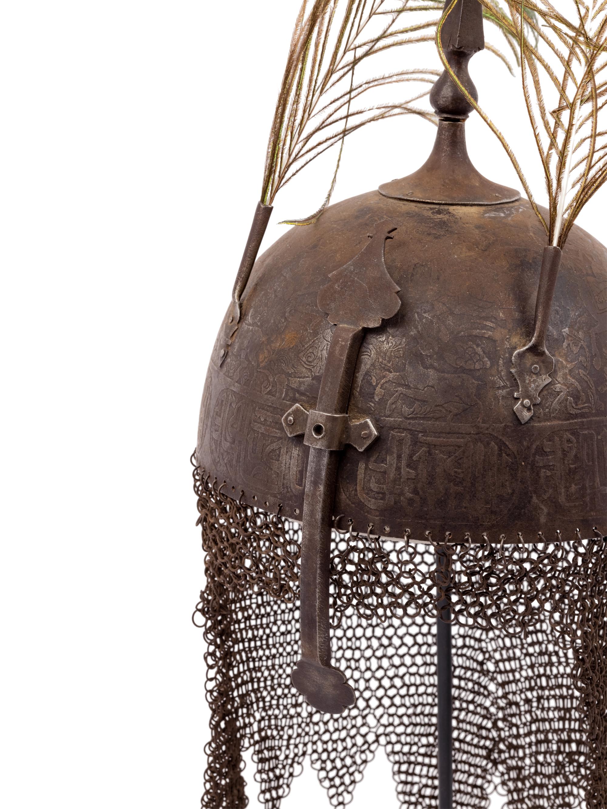 A Persian Khula Khud Helmet with Shield and Sword