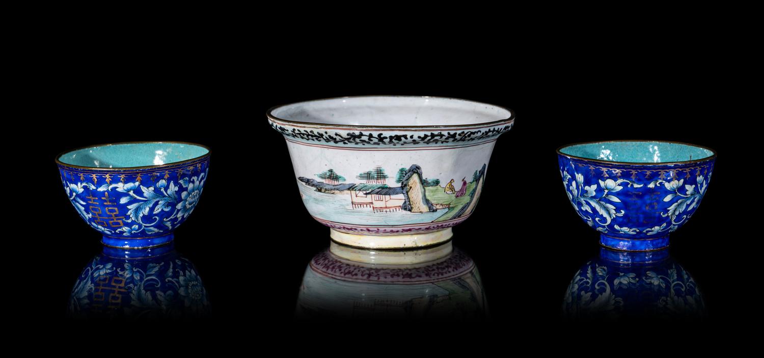 Nine Chinese Canton Enamel on Copper Wares