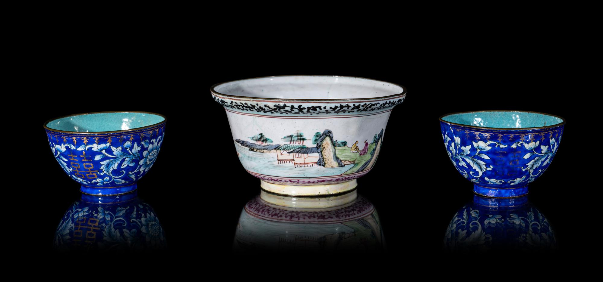 Nine Chinese Canton Enamel on Copper Wares