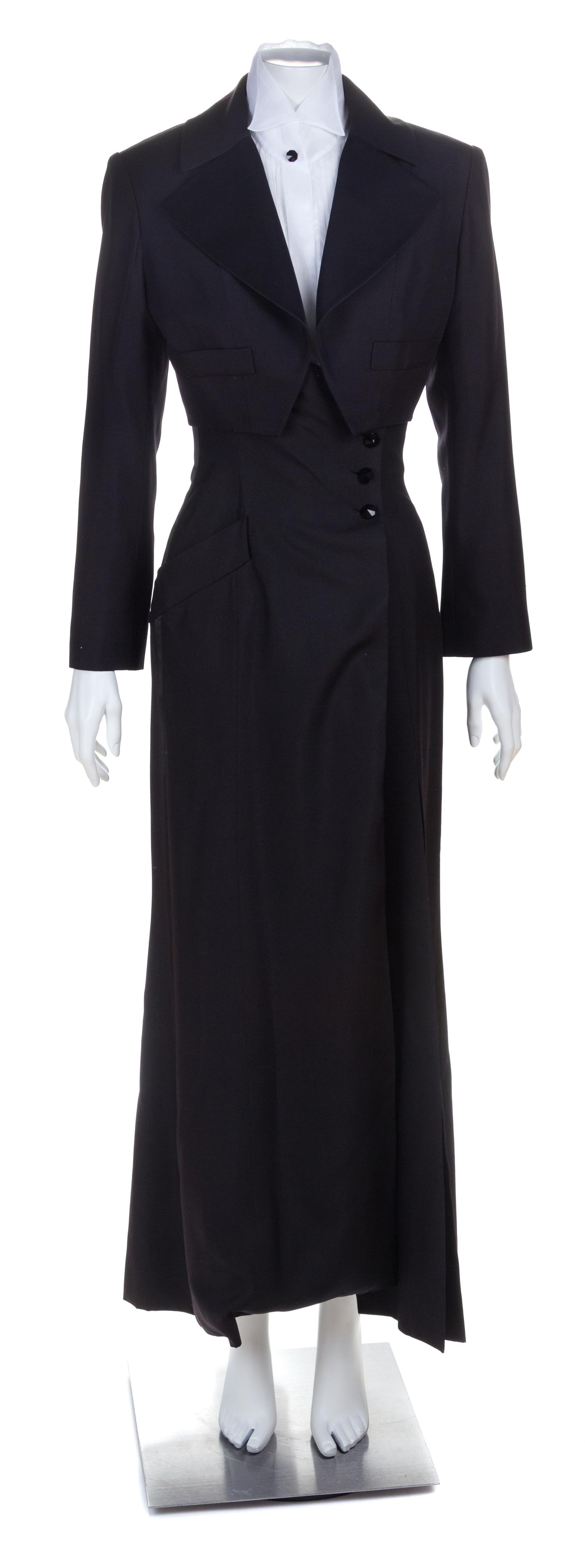 A Jacques Fath Black Tuxedo Halter Gown Ensemble, No size.