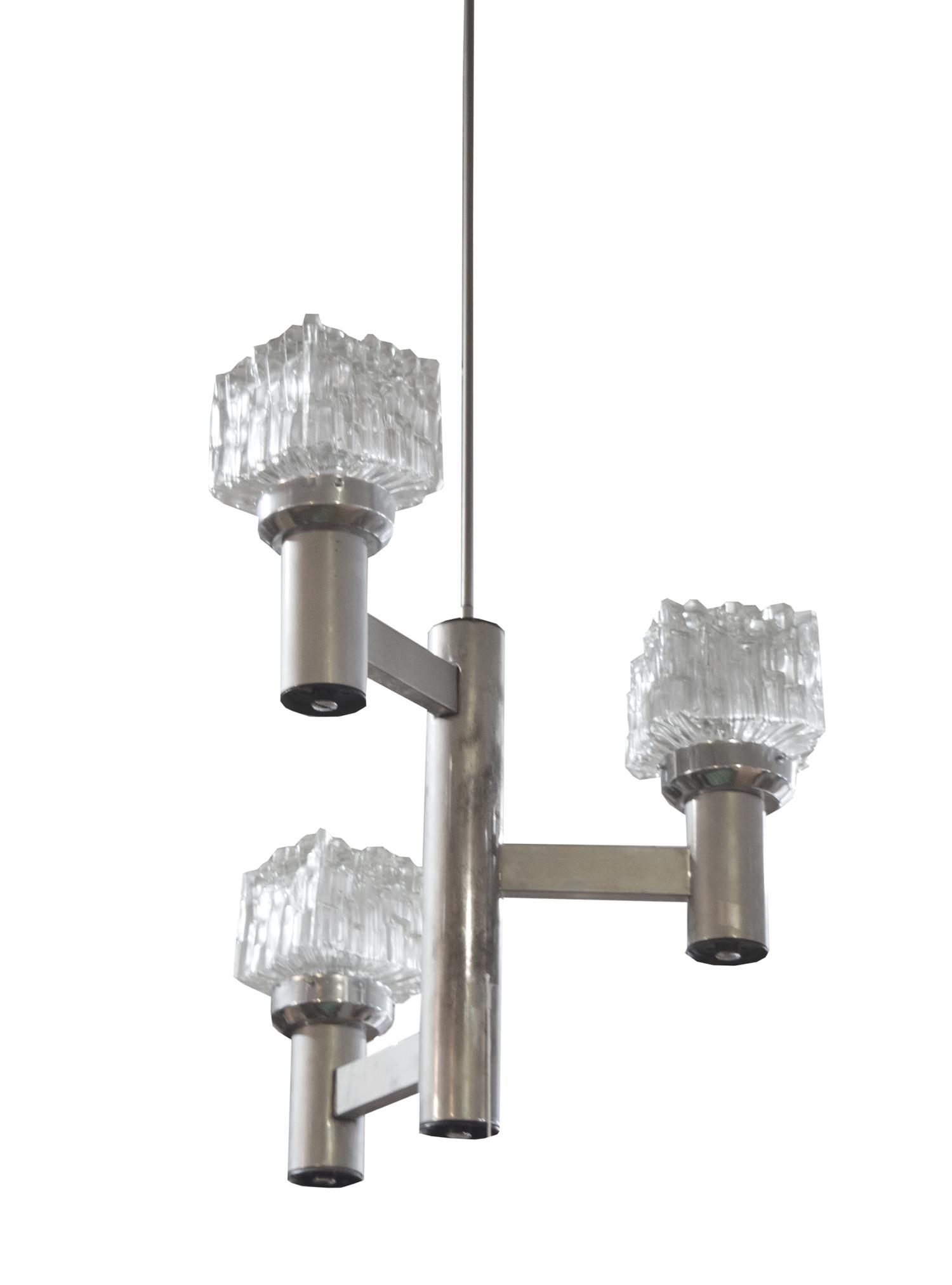 A Sciolari Glass, Chrome and Aluminum Chandelier 20" W x 20" D x 45" H — Italy, Mid-20th Century