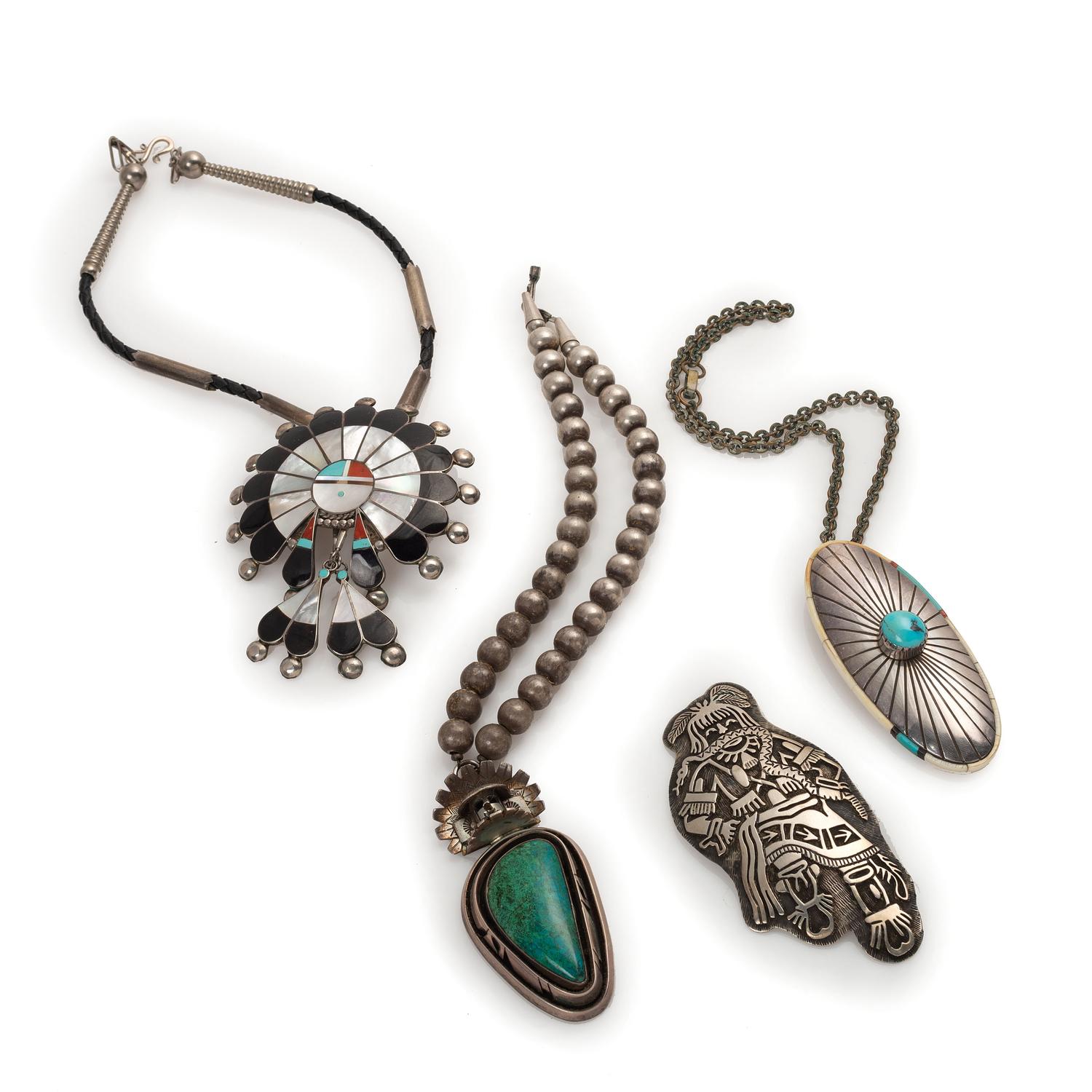 Group of Navajo and Zuni Pendants and Necklaces