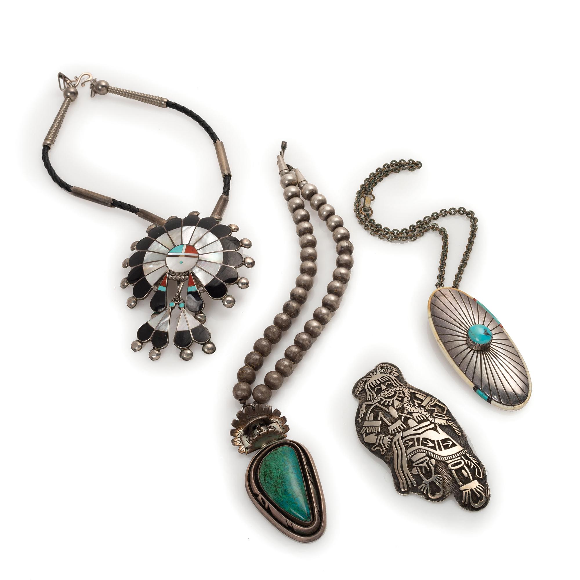 Group of Navajo and Zuni Pendants and Necklaces