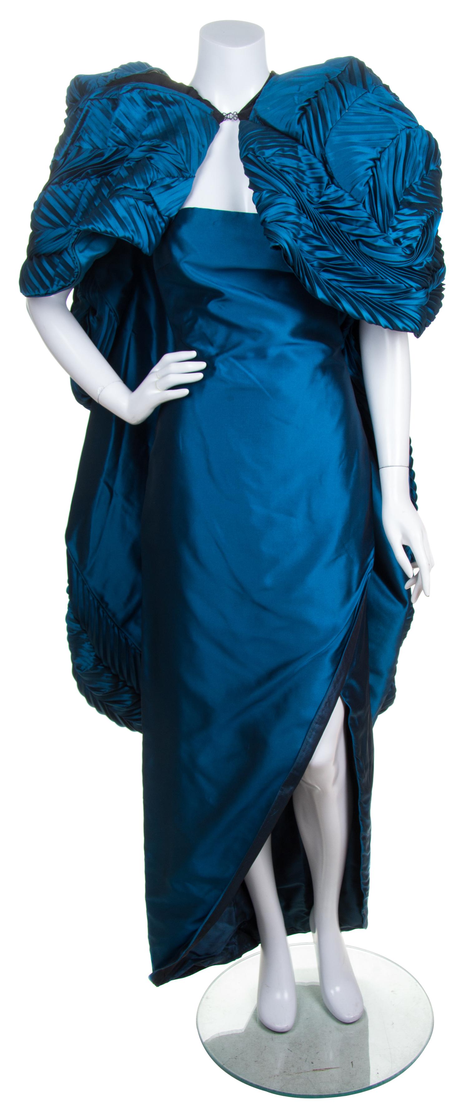 A Sarli Teal Silk Evening Gown Ensemble,