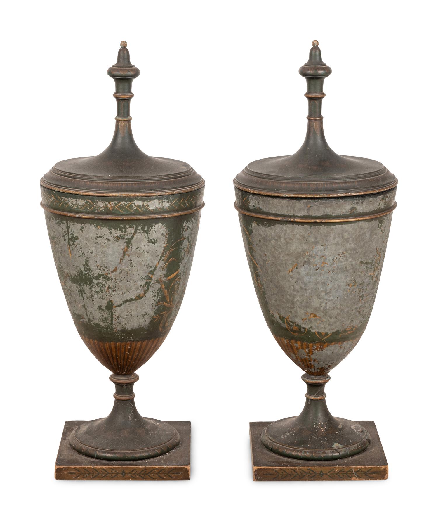A Pair of Large Continental Tôle Urns
