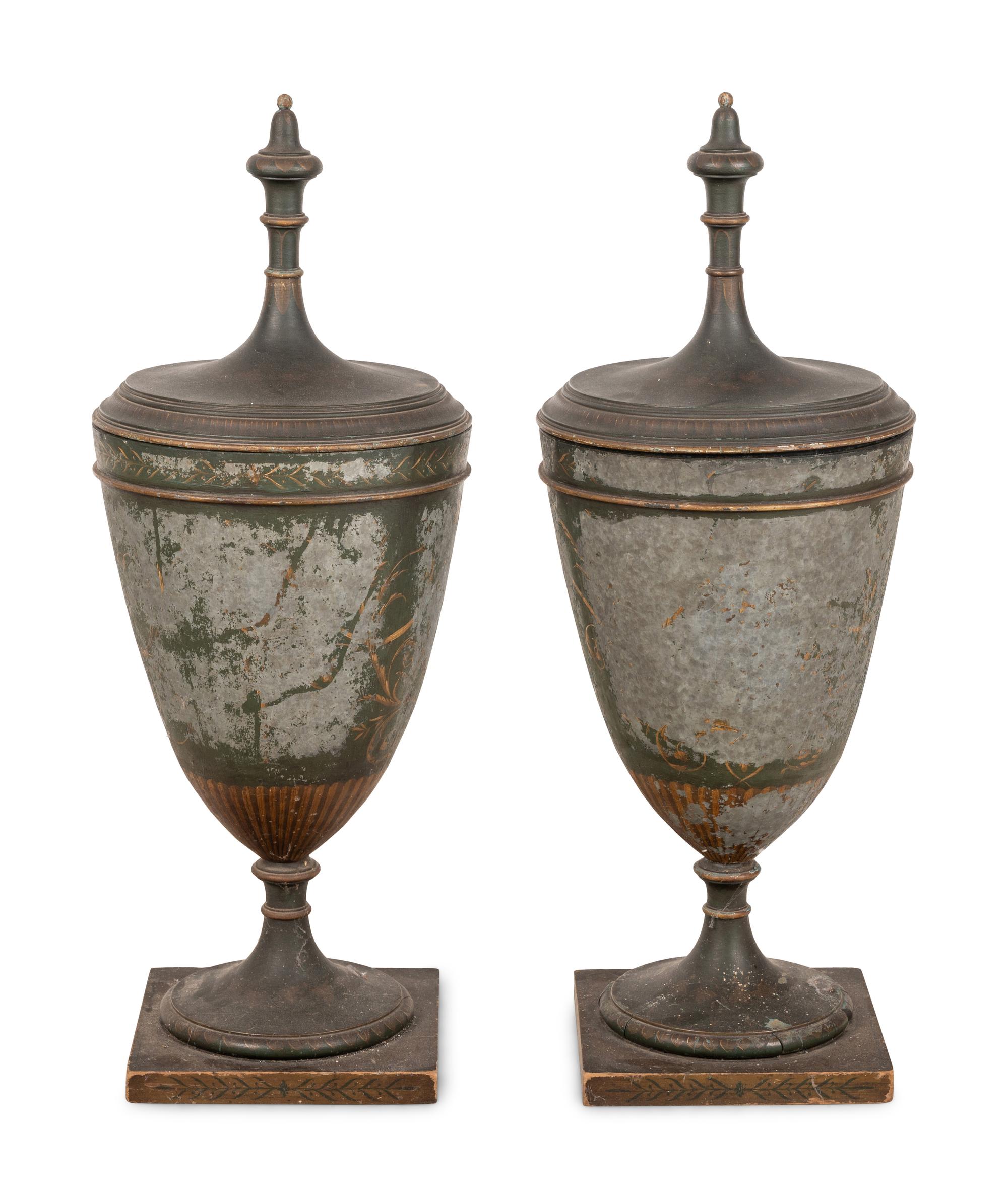 A Pair of Large Continental Tôle Urns