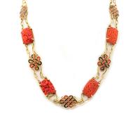 An 18 Karat Yellow Gold, Coral and Polychrome Enamel Necklace, 22.40 dwts.