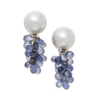 Mish, Iolite, Cultured Pearl, and White Gold Earrings