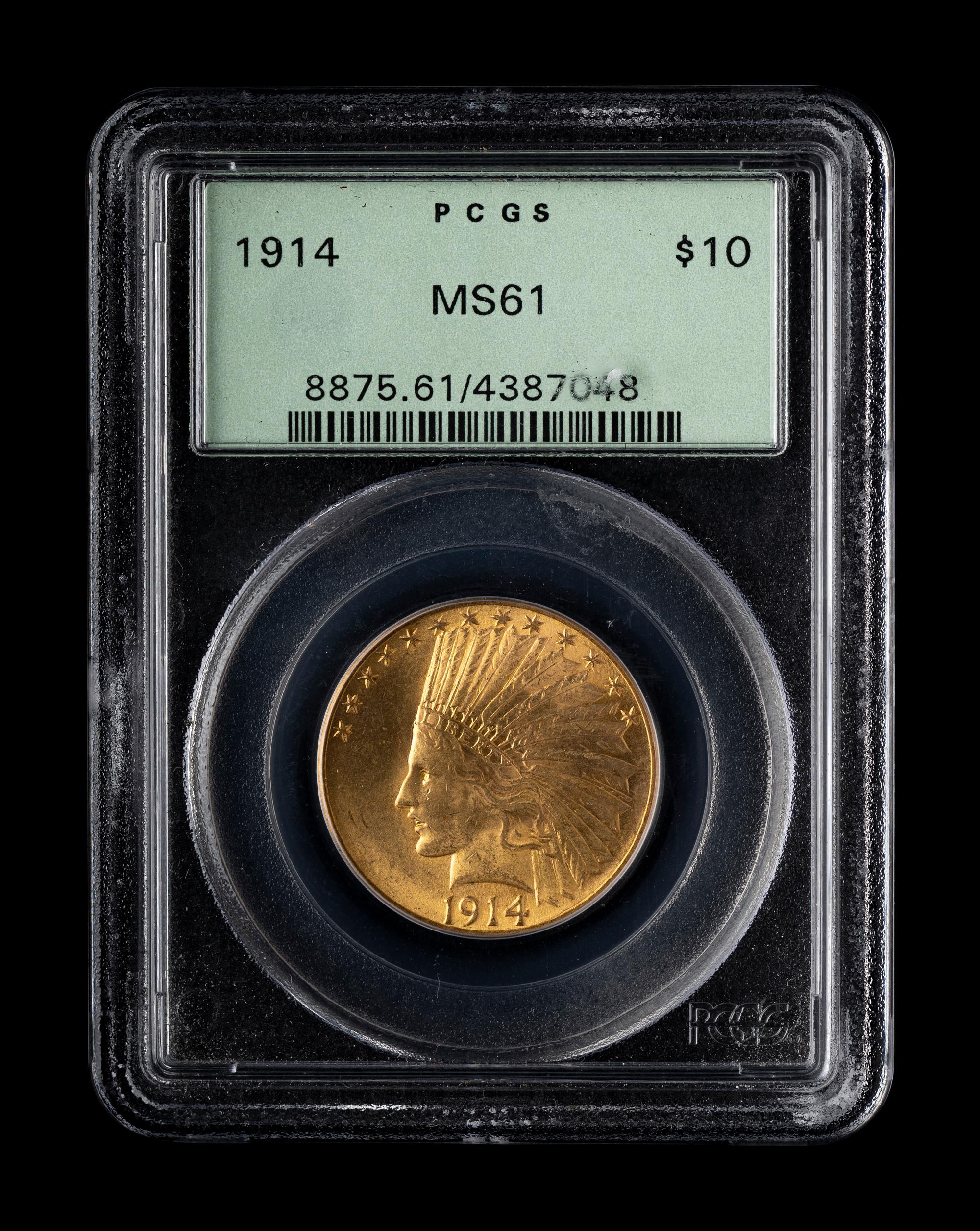A 1914 Indian Head $10 Gold Coin (PCGS MS61)