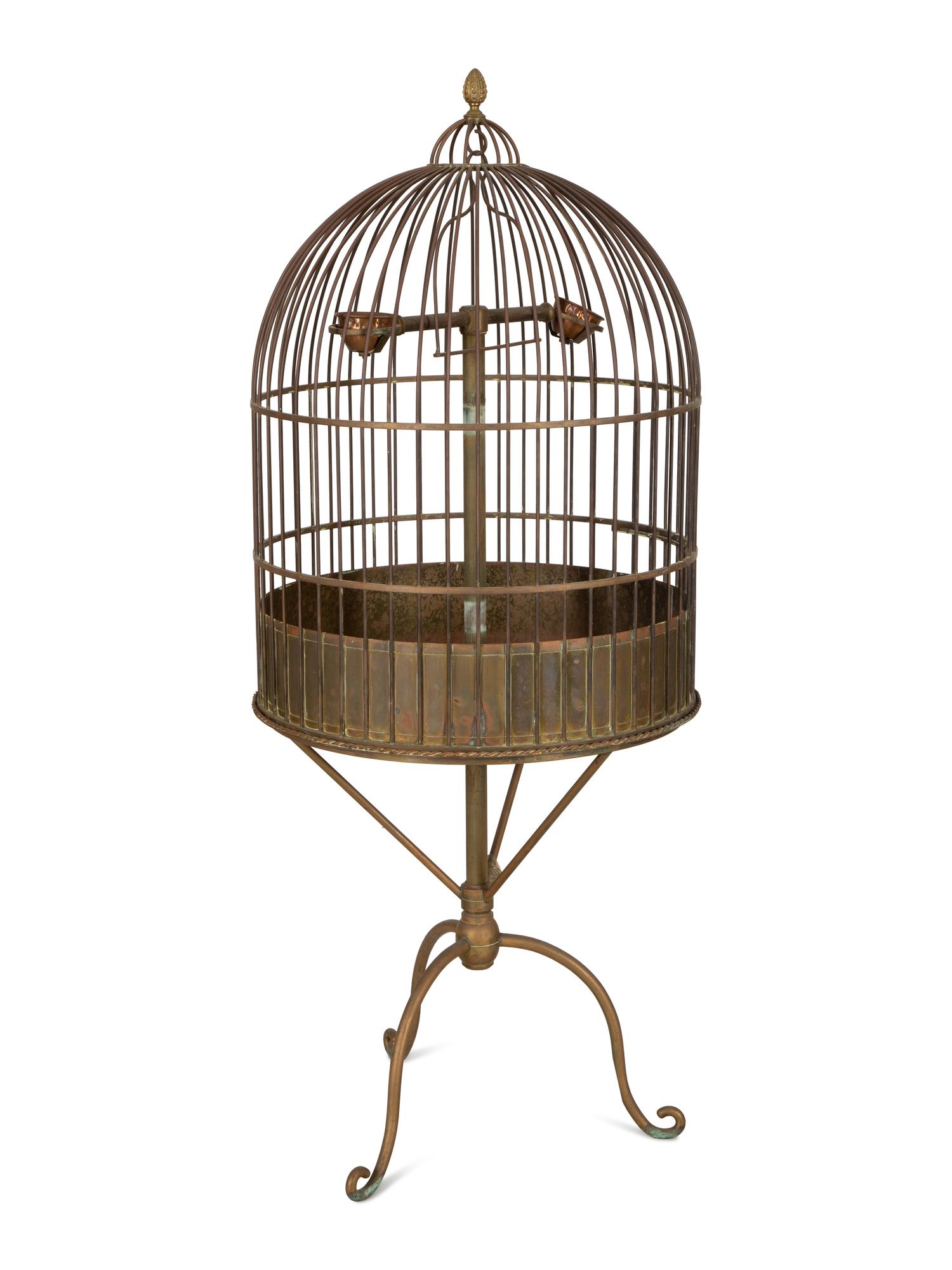 A Large Brass Parrot Cage on a Tripod Stand — LATE 19TH/EARLY 20TH CENTURY